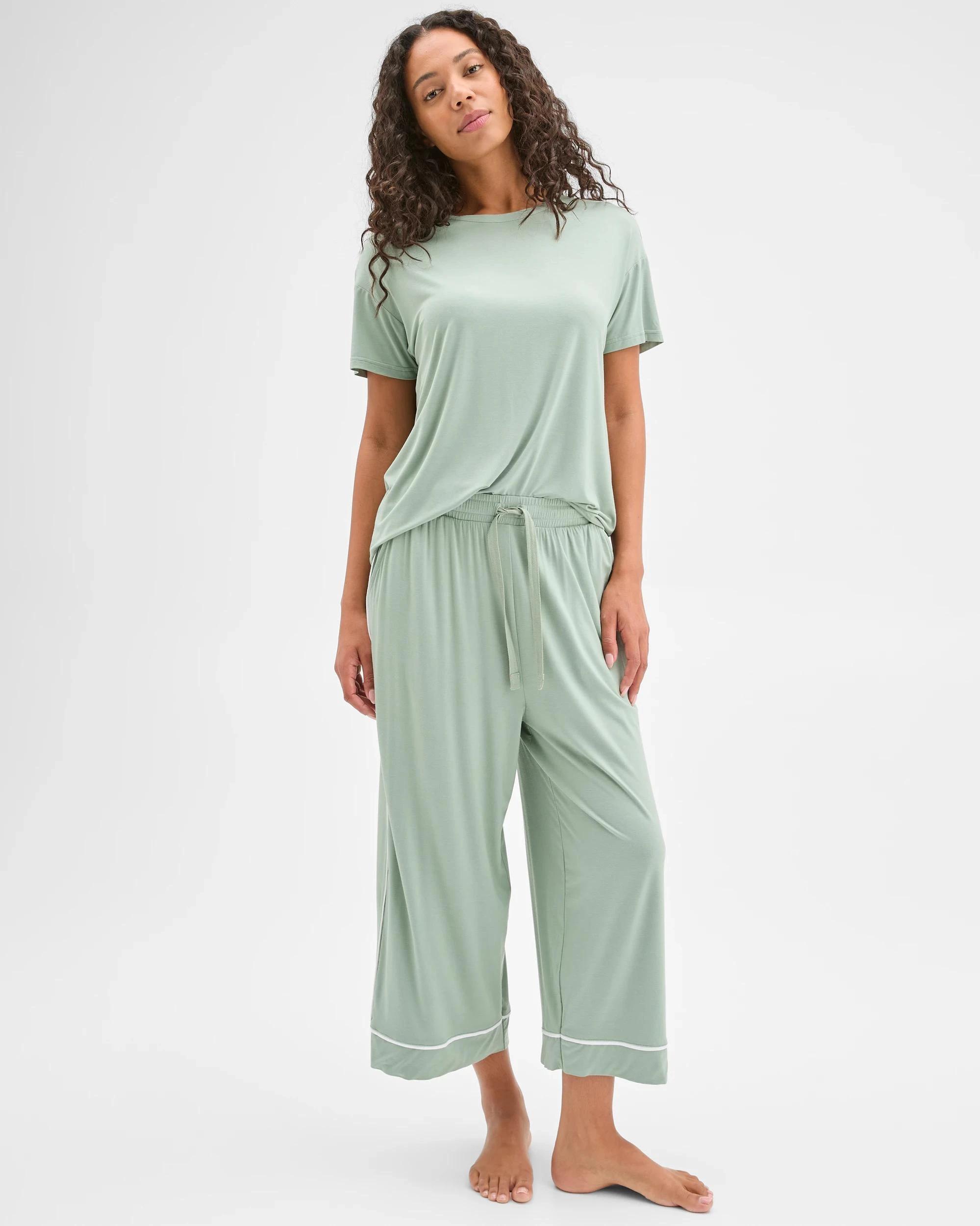1 Target Woman Soft Comfort Bamboo Culotte Sleep Pants GREEN, 1 of 5