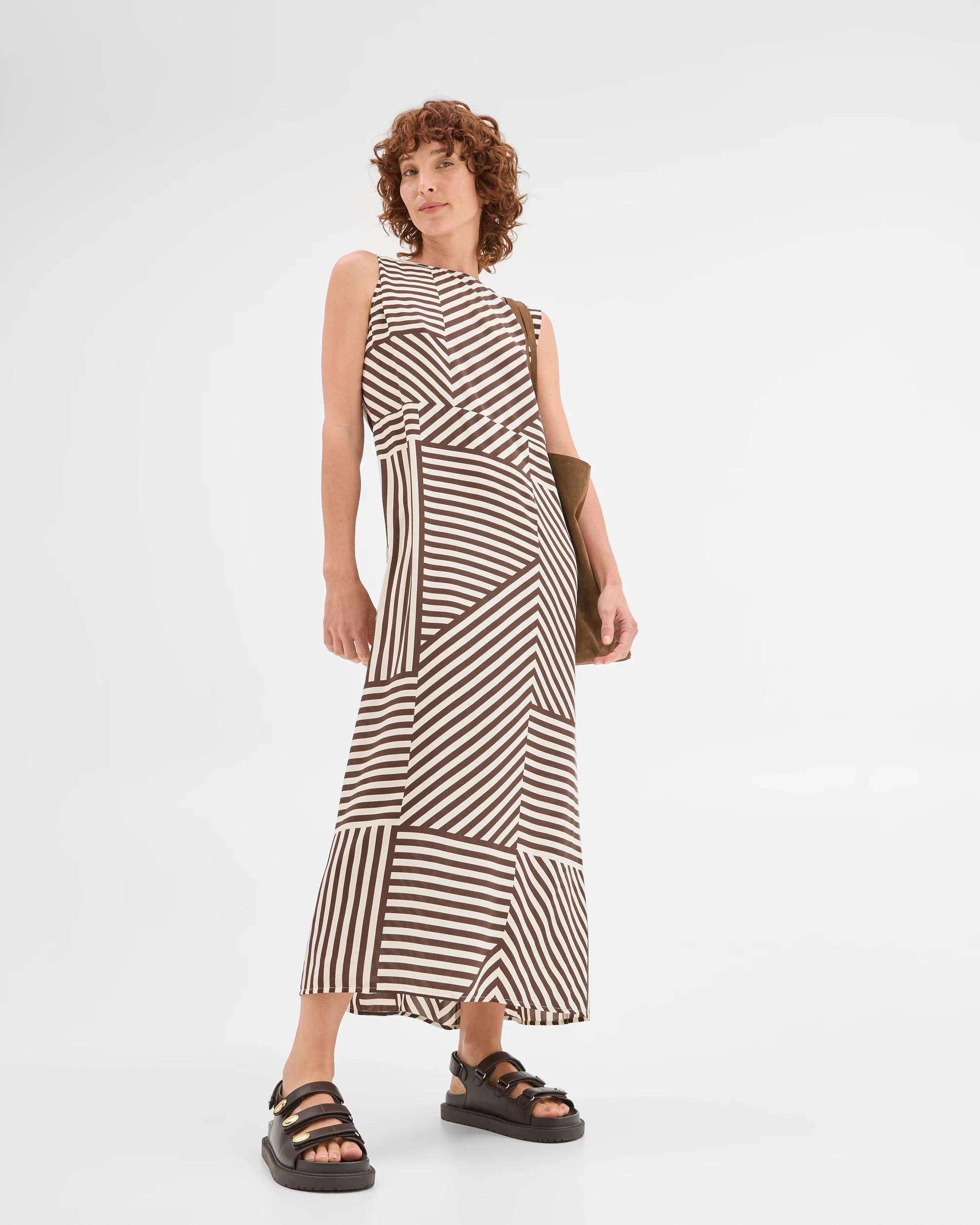 1 Sleeveless Column Dress - Preview GANACHE STRIPE, 1 of 8