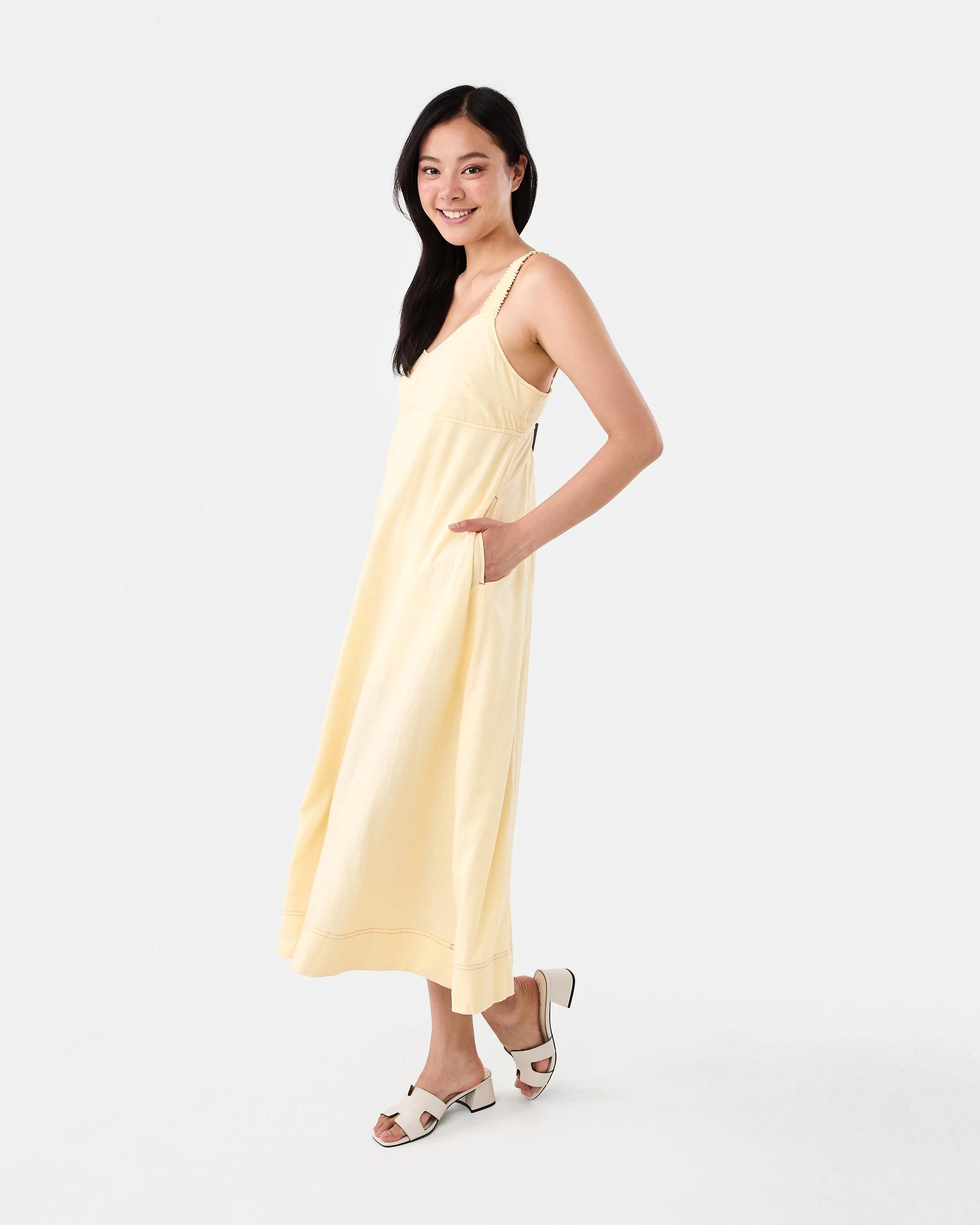 2 Sleeveless Contrast Linen Blend Maxi Dress Fln Yellow, 2 of 8
