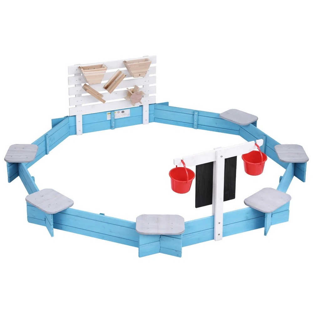 1 Keezi Kids Sandpit en Round Sand Pit Funnel Bench Seat Beach Toys 215cm - Natural, 1 of 7