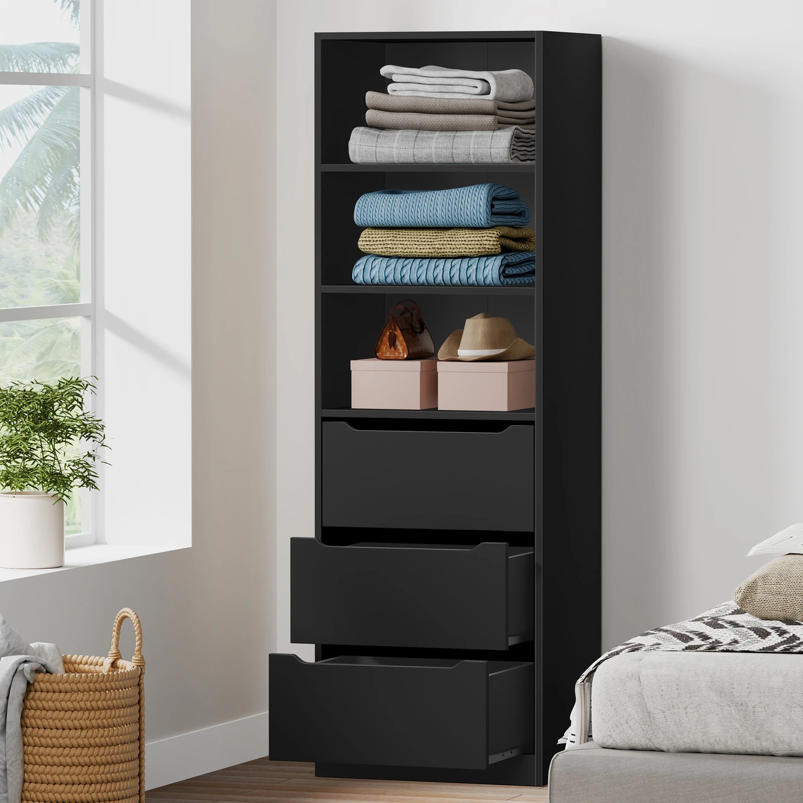 10 Alfordson Wardrobe 3 Drawers Clothes Storage Cabinet - Black, 10 of 10