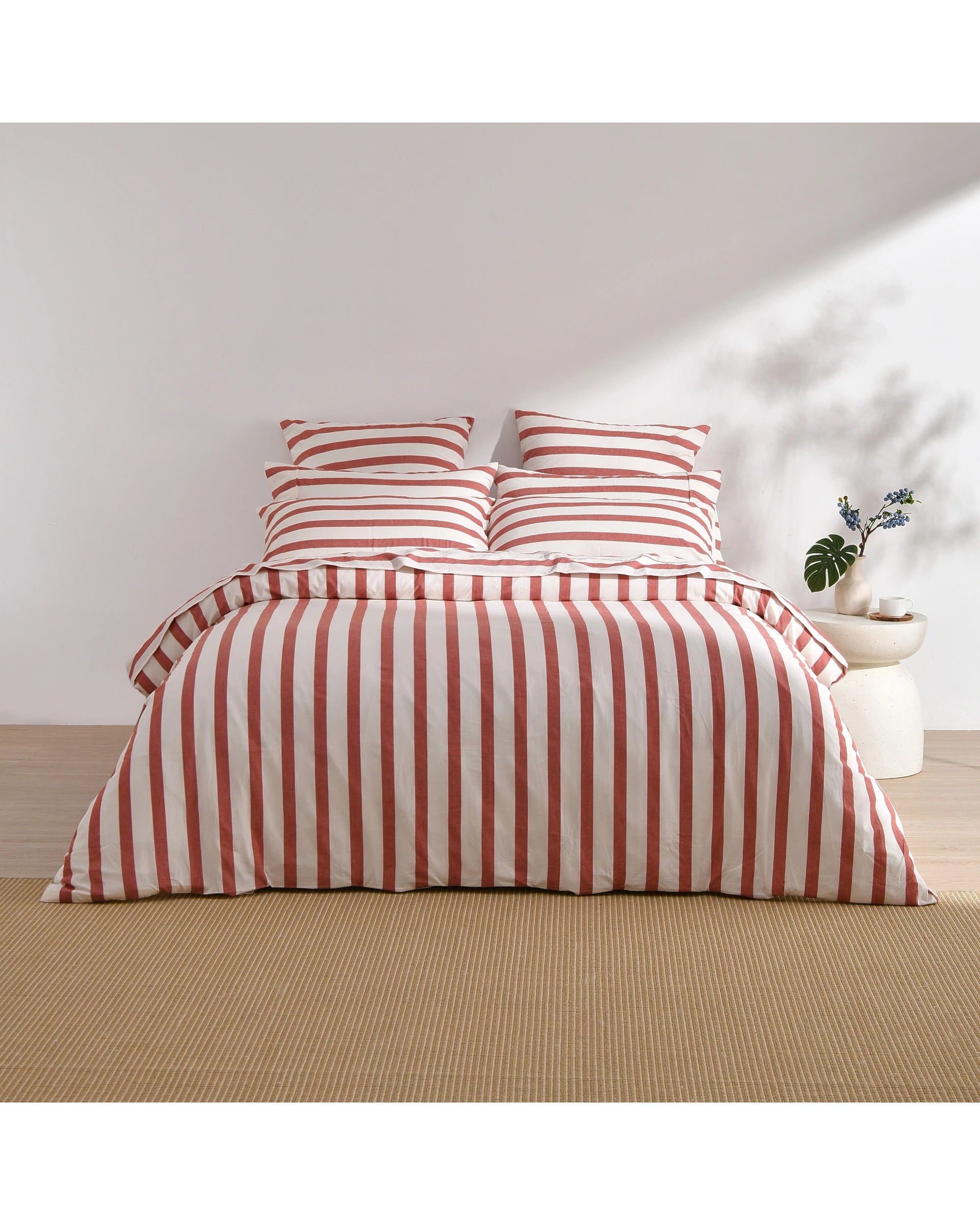 5 Dreamaker Cove Yarn Dyed Washed Cotton Striped Quilt Cover Set - Double Bed - Rust, 5 of 7