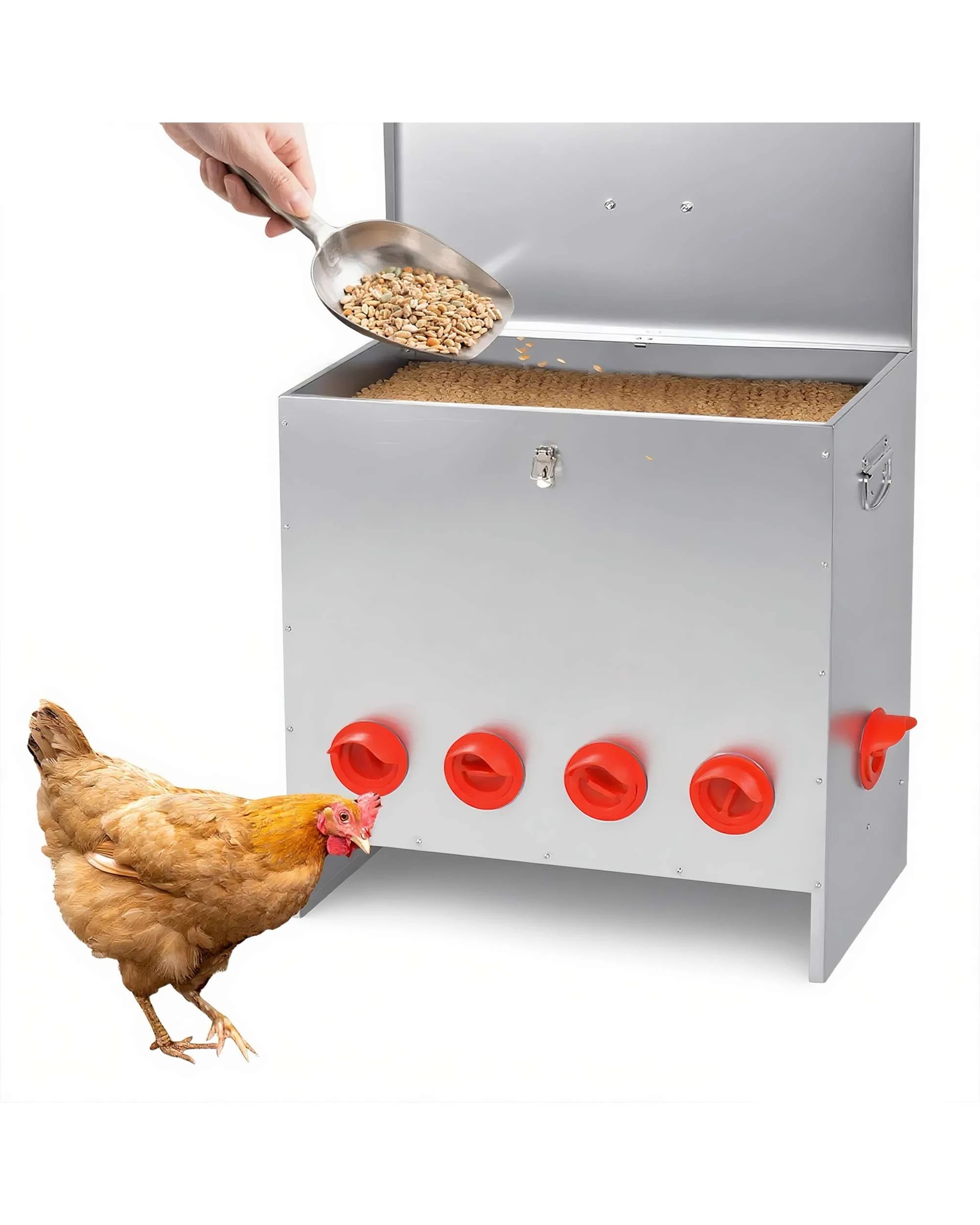 1 Advwin Automatic Chicken Feeder 85LB Poultry Feeder 10-Ports, 1 of 8