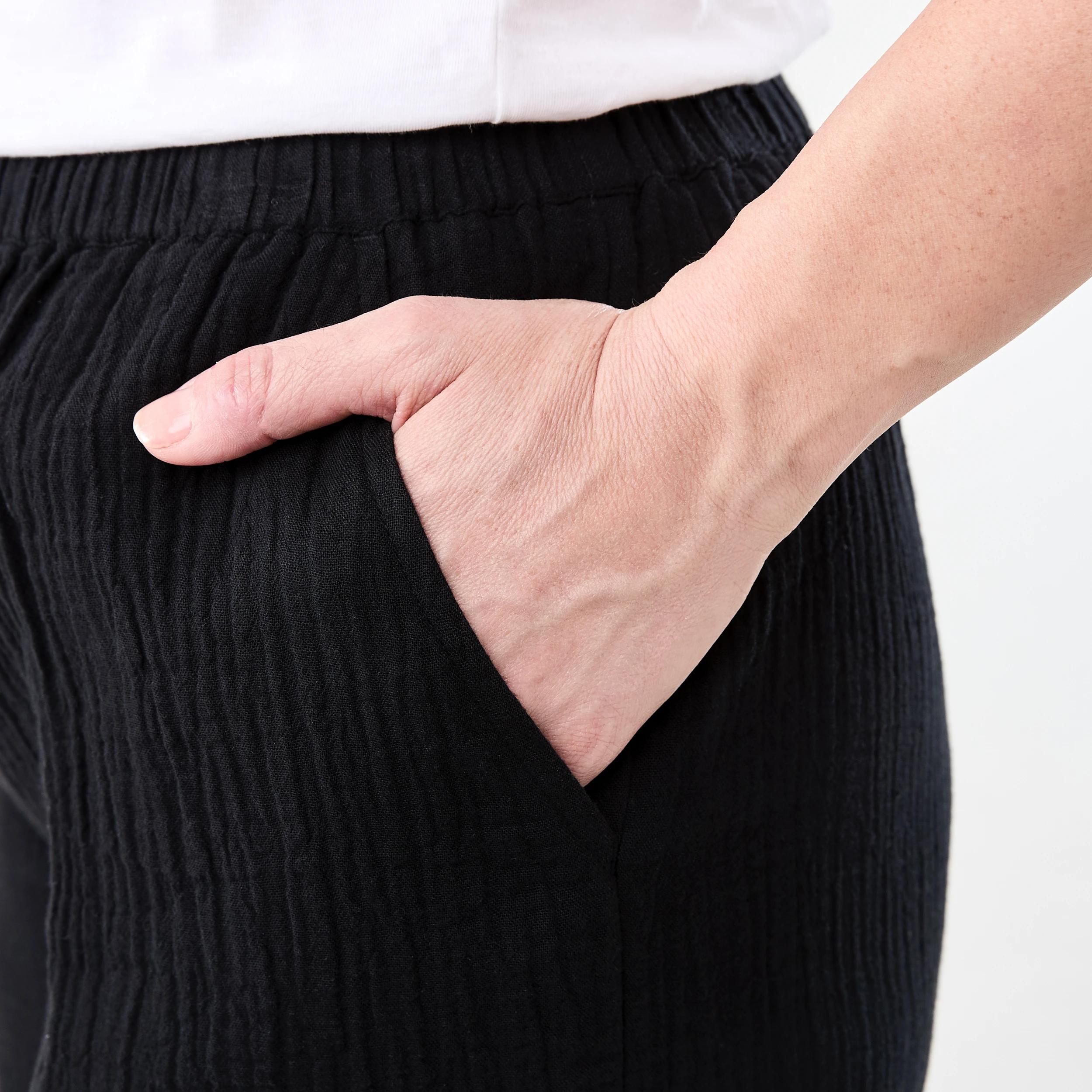 5 Tie Waist Double Cloth Pants BLACK, 5 of 5