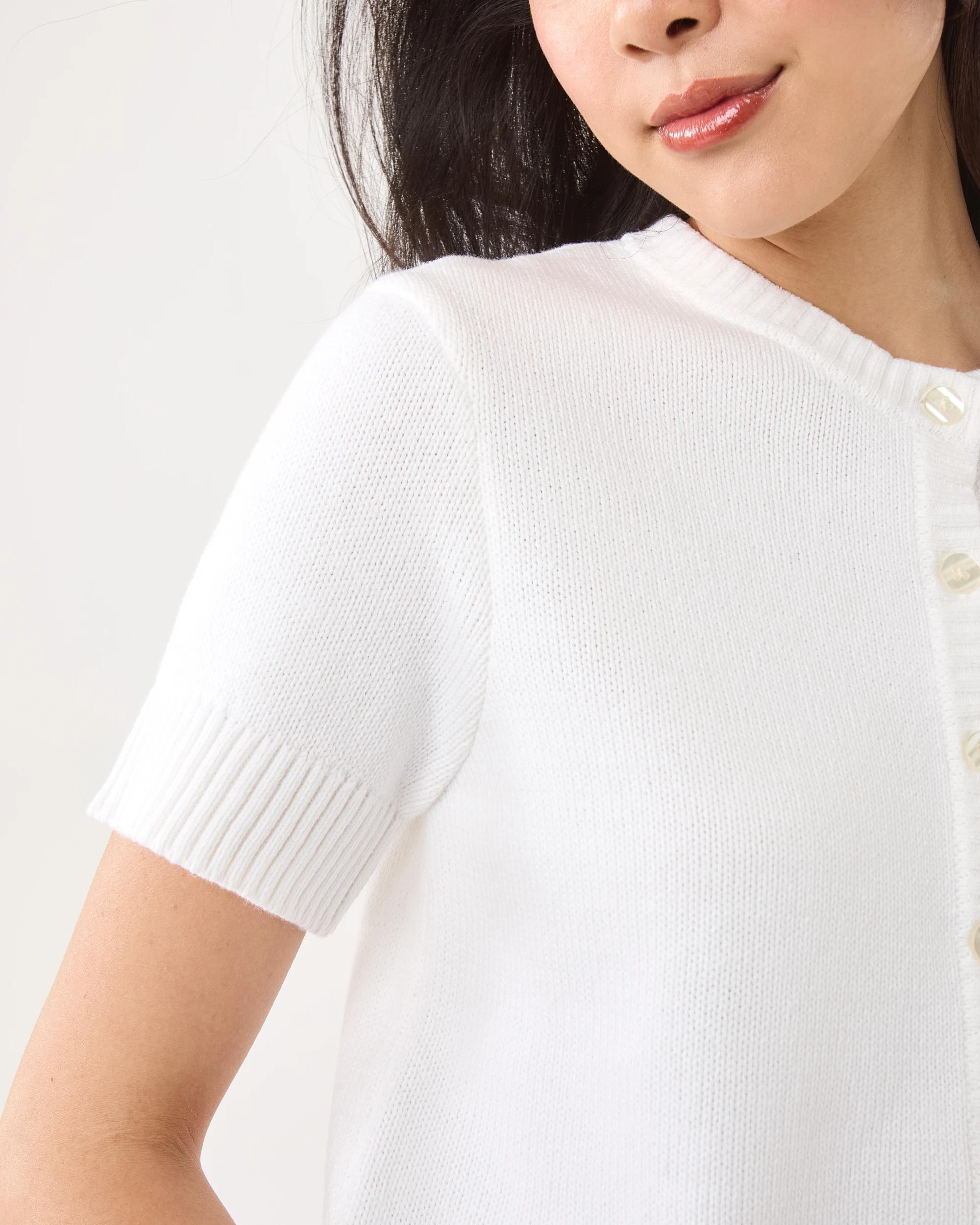 7 Short Sleeve Button Up Cardigan White, 7 of 8