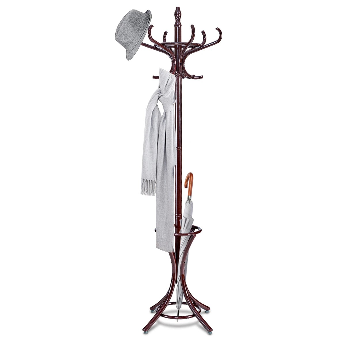 2 Costway 12 Hook Wood Coat & Hat Rack Clothes Stand Storage Tree Shelf, 2 of 9