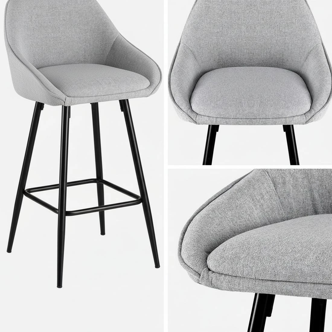 5 Artiss 2x Bar Stools Upholste Stool Counter Seat Kitchen Dining Chairs - Grey, 5 of 6