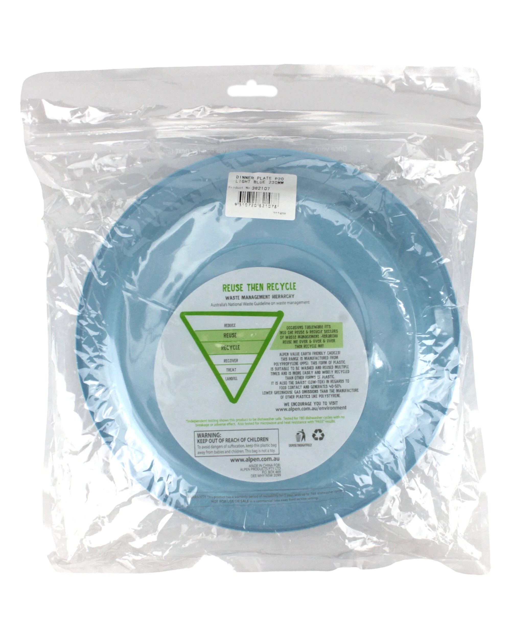 3 Alpen 23cm Reusable Plates Pack of 20 - Ice Light Blue - Light Blue, 3 of 3