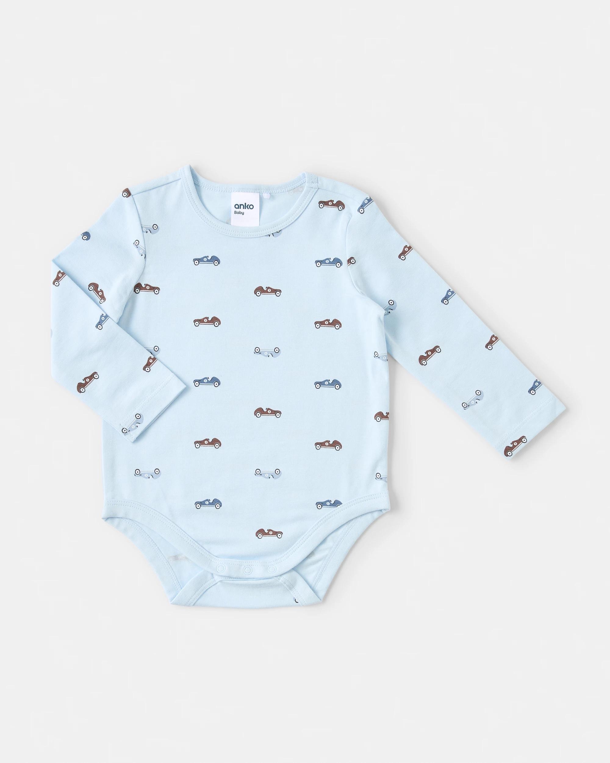 5 3 Pack Cotton Long Sleeve Bodysuits Blu Car, 5 of 8