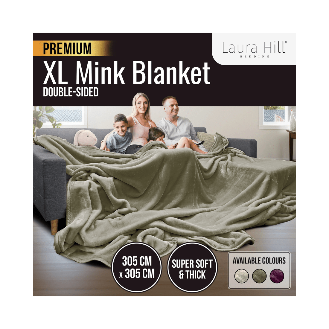 2 Laura Hill 3m X 3m Xl Faux Mink Blanket Double-sided Soft Plush Bed Oversized Throw Rug Olive
 - Super King Bed, 2 of 9