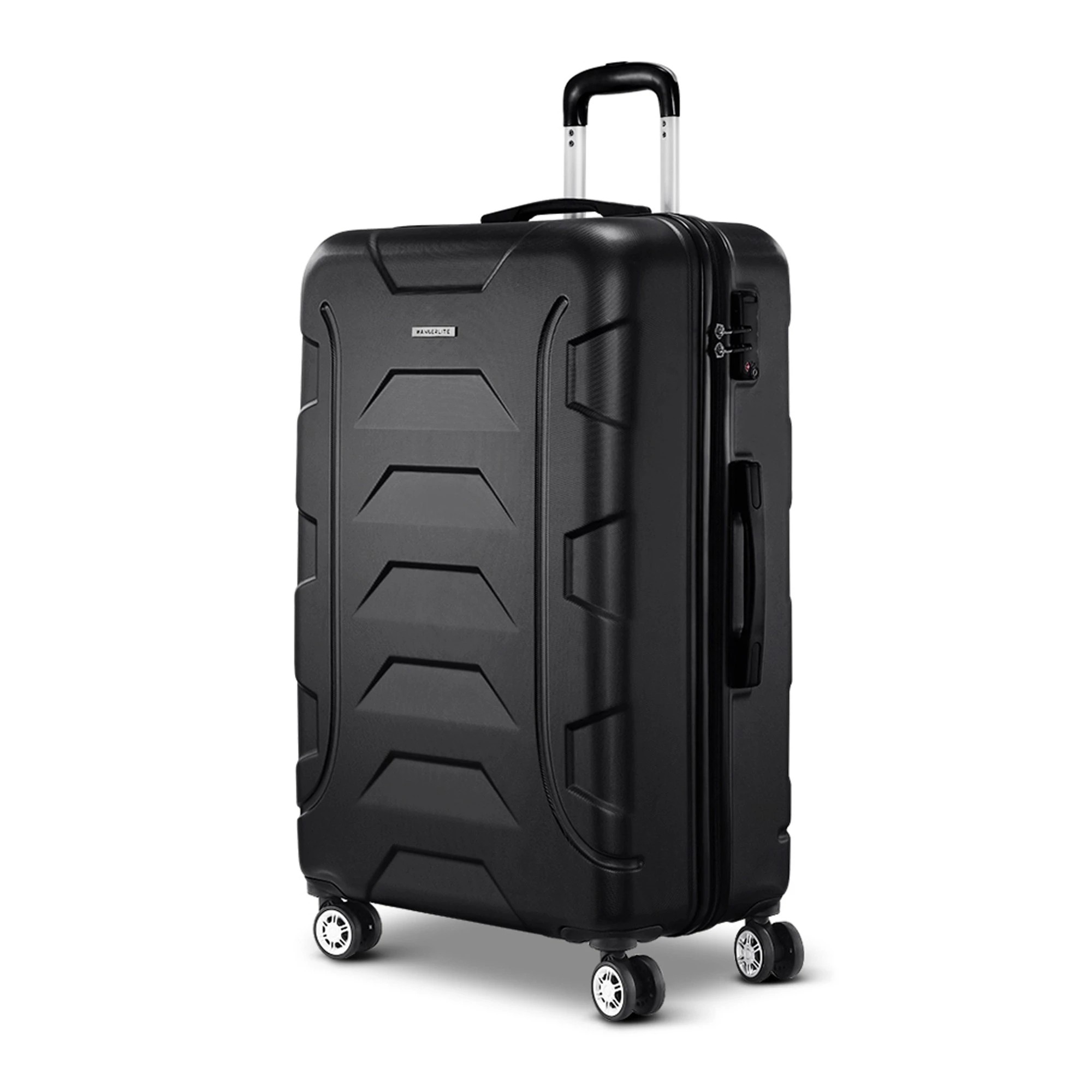 1 Wanderlite 28" 75cm Luggage Trolley Travel Suitcase Set TSA Hard Case Lightweight Strap - Black, 1 of 8