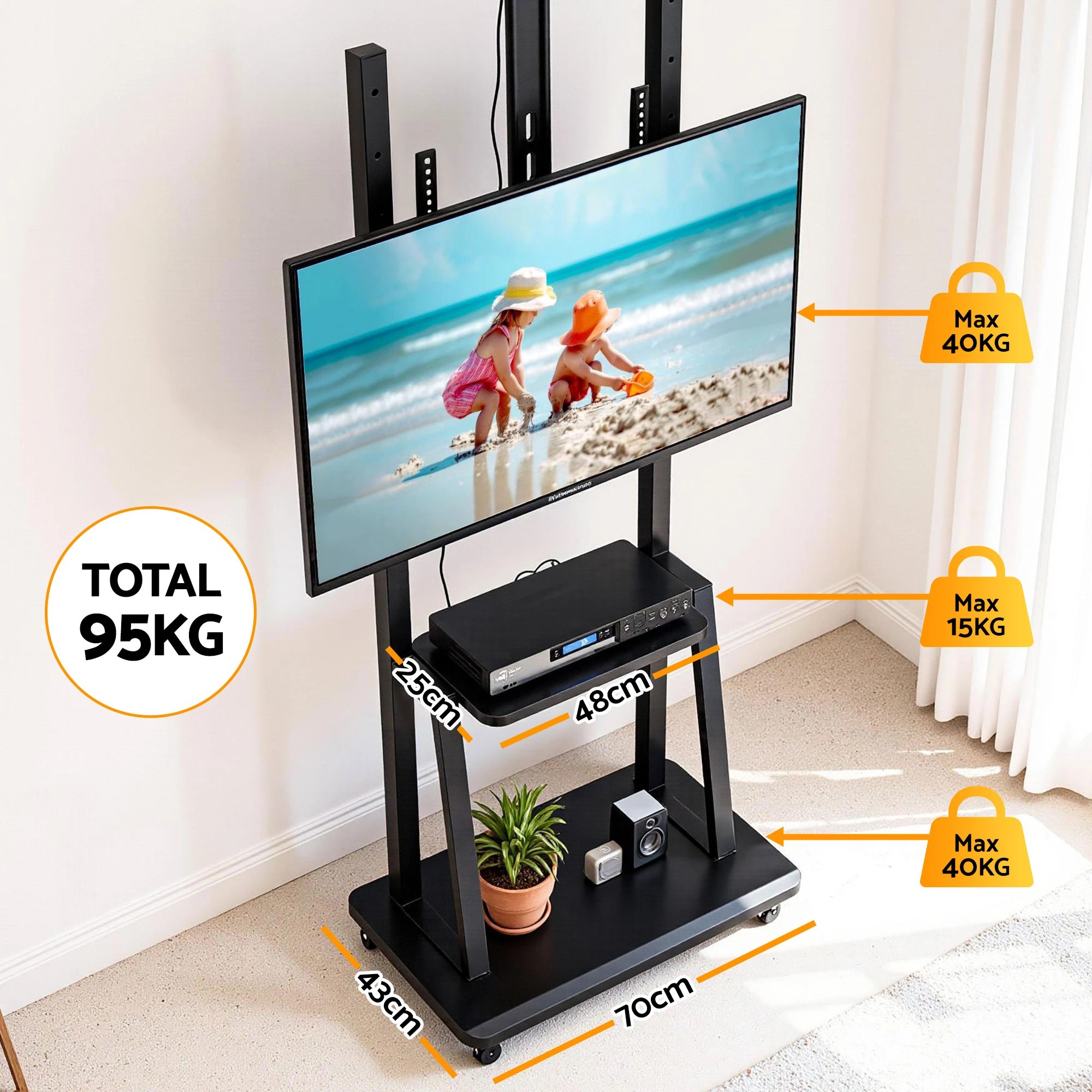 7 Artiss TV Stand  32-70" Universal Mobile Adjustable Height TV Stand with Wheels - Black, 7 of 10