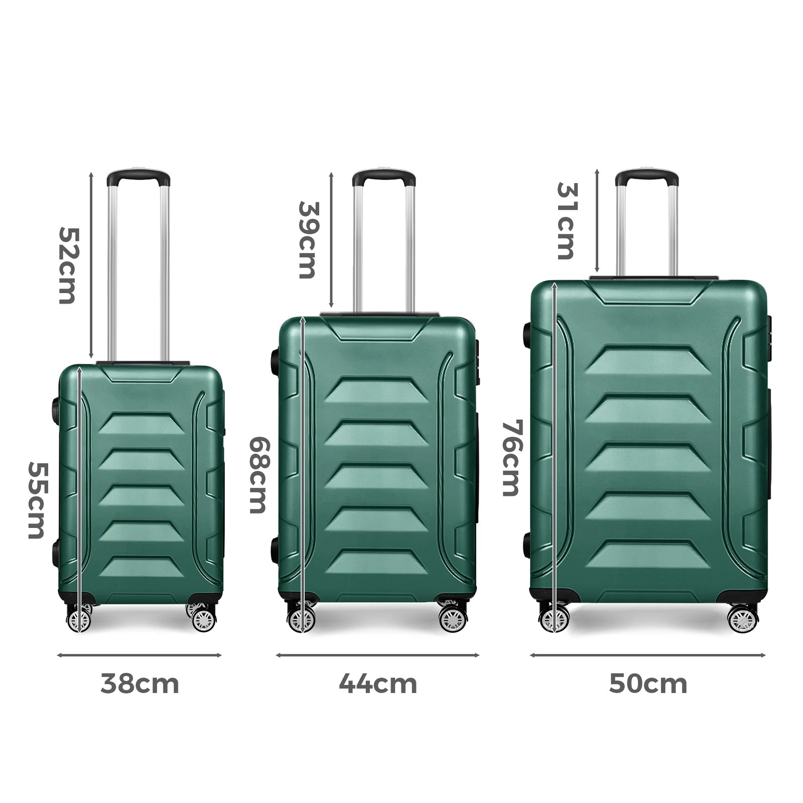 9 Alfordson Luggage 3PCS Suitcase Sets ABS+PC Trolley TSA Hard Shell Case - Green, 9 of 10