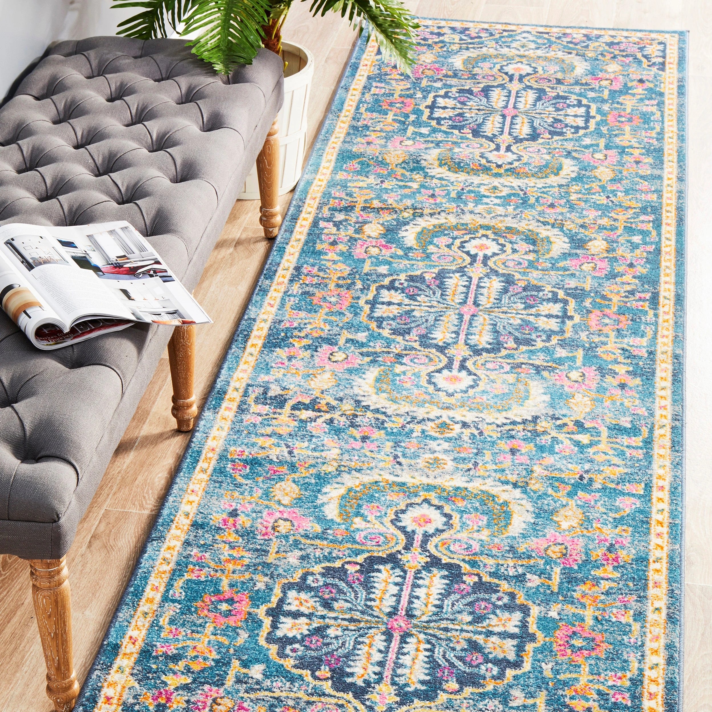 2 Common Ground Rugs Atlas 209 500x80cm - Extra Large Runner Rug - Blue, 2 of 7