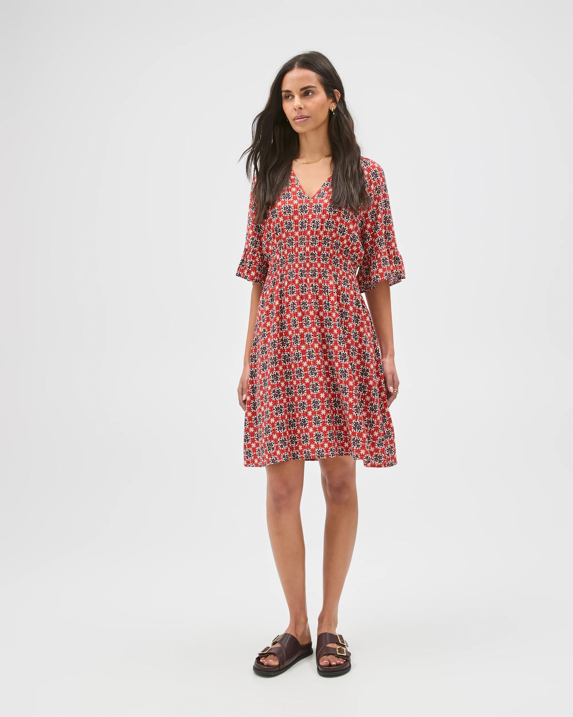 1 Target Woman Short Sleeve Frill Detail Mini Dress MULTI MOSAIC PRINT, 1 of 6