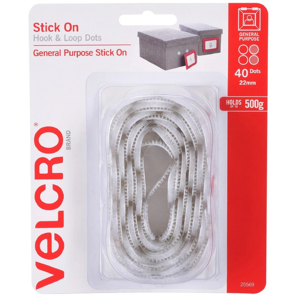 1 VELCRO Hook & Loop Dots 22mm 40 Pack White, 1 of 1