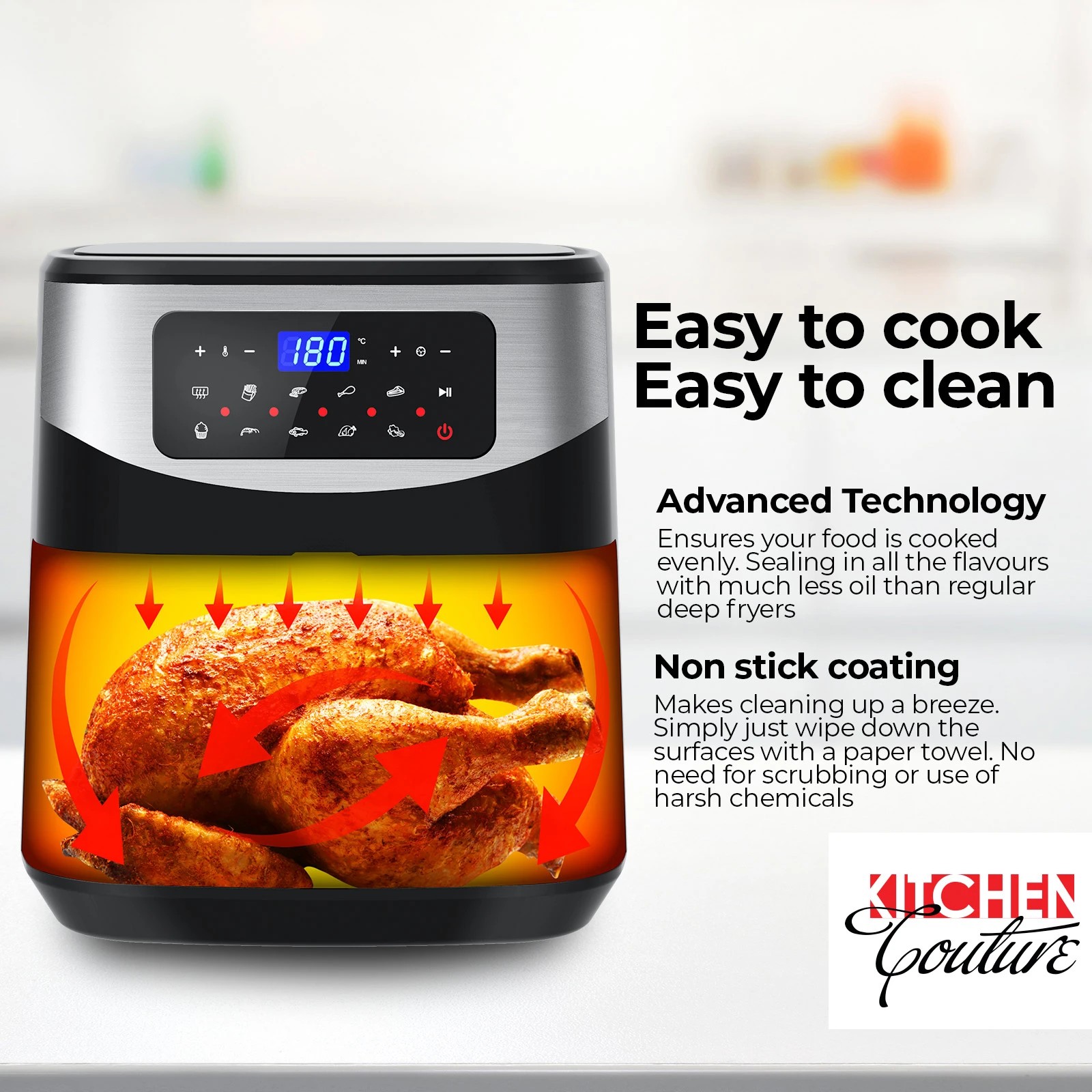4 Kitchen Couture 12 Litre Air Fryer Multifunctional LCD One Touch Display - Silver, 4 of 10