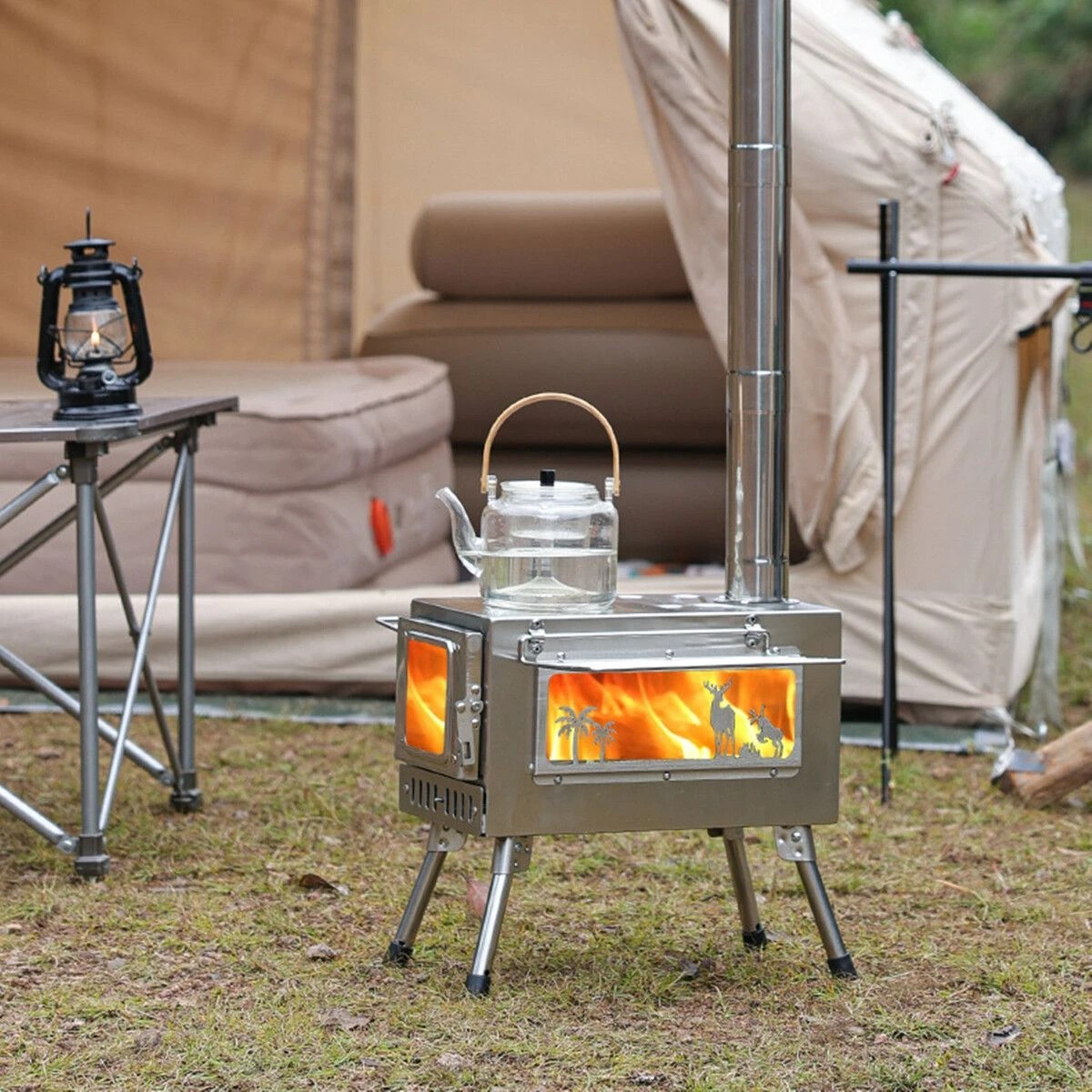8 Ausway Portable Stainless Steel Camping Tent Stove Multifunctional Wood Burner, 8 of 8