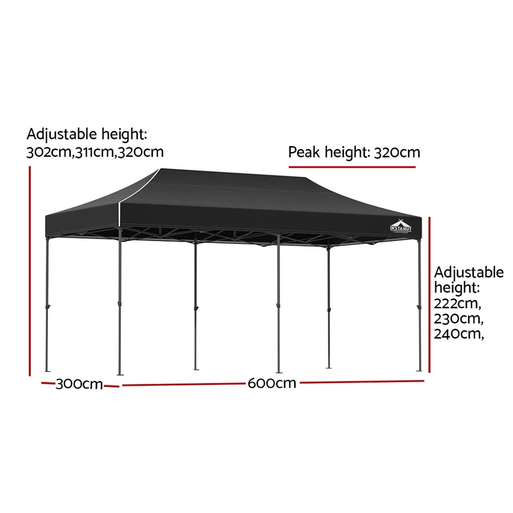 2 Instahut Gazebo Pop Up Marquee 3x6m Folding Tent Wedding Outdoor Camping Canopy Gazebos Shade - Black, 2 of 8