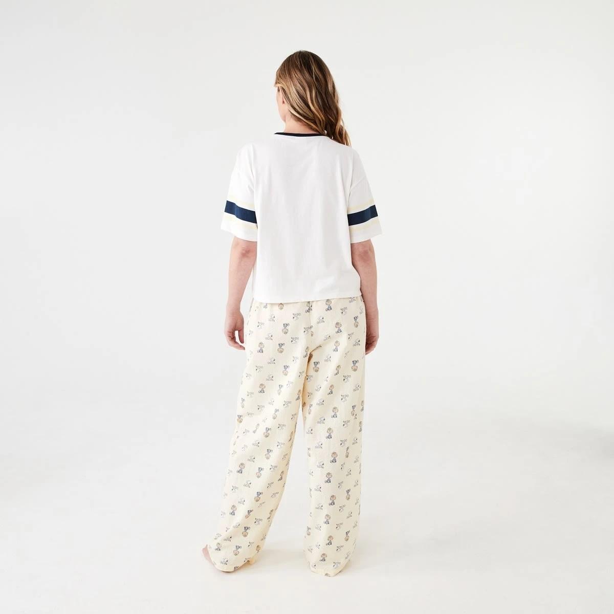 3 Snoopy License Short Sleeve Knit Top and Woven Pants Pyjama Set 75 SNOOPY WHITE, 3 of 7