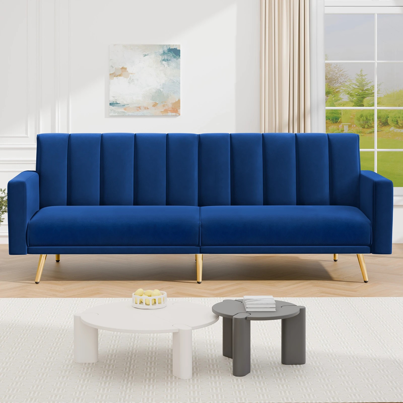 7 Alfordson Sofa Bed Couch 3 Seater Lounge Velvet - Blue, 7 of 9