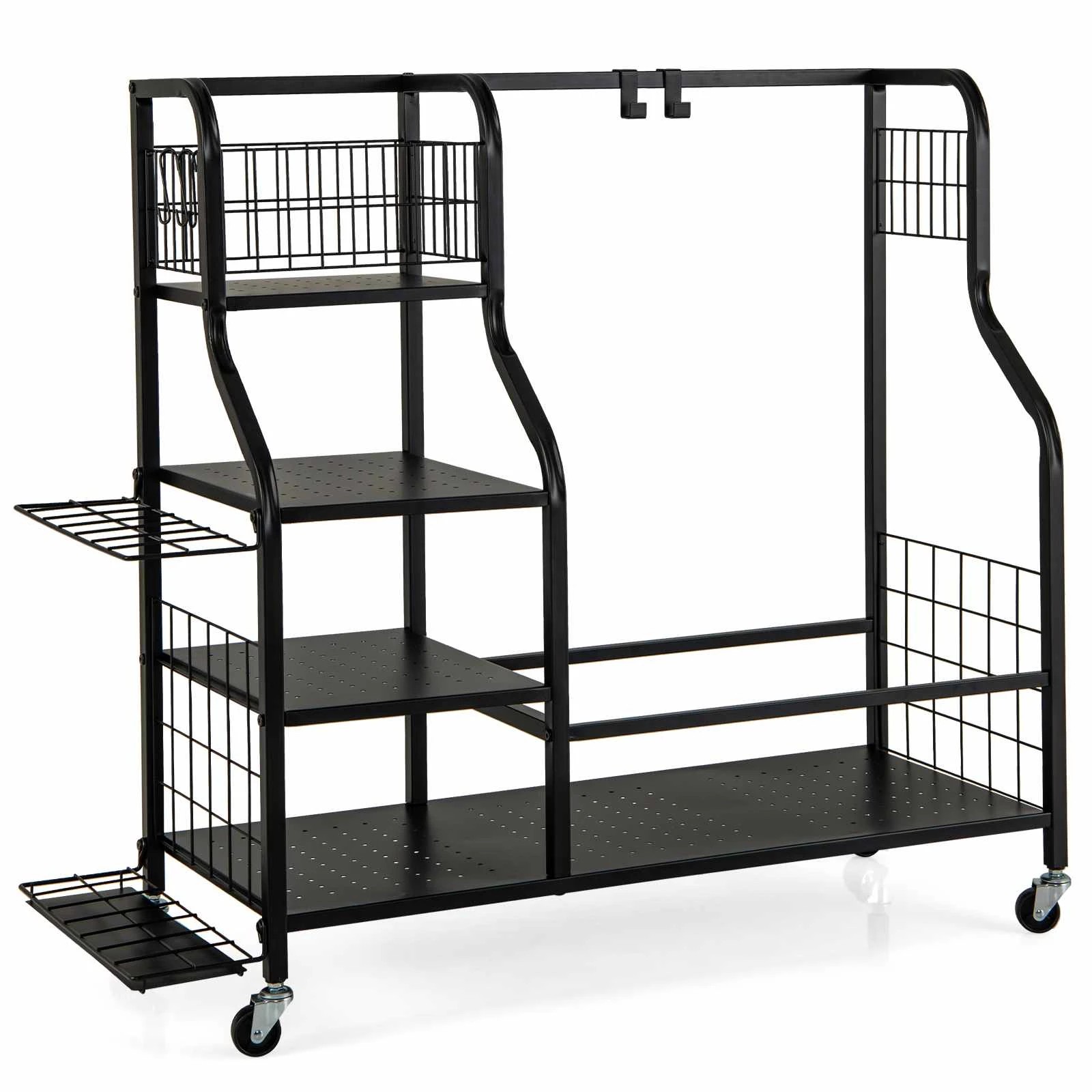 1 Costway Golf Bag Storage Garage Organizer Golf Bag Stand Golf Club Rack Holder w/Wheels, 1 of 1
