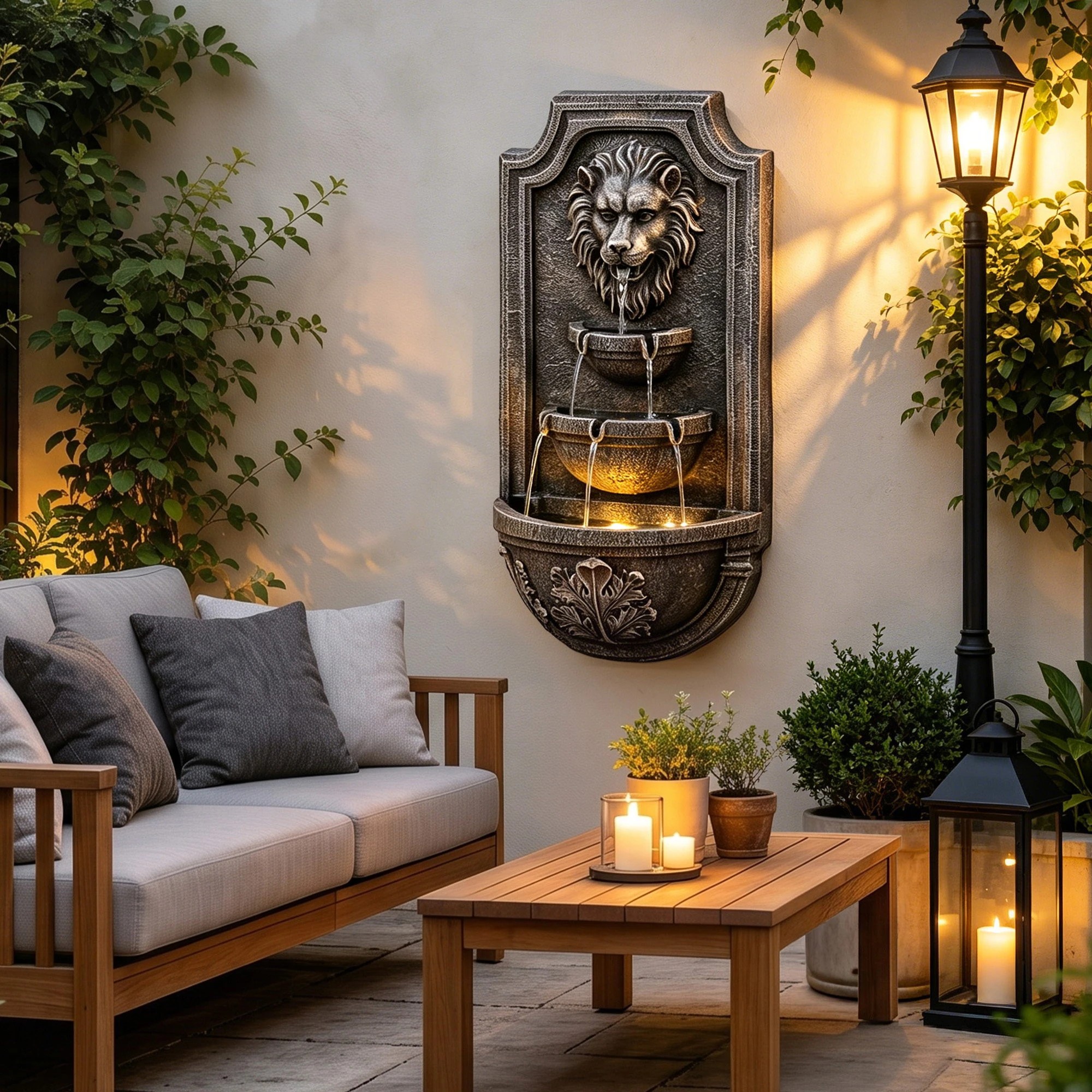 7 Gardeon Solar Fountain Water Feature Lion Head Wall Fountain 67cm- Brown, 7 of 8