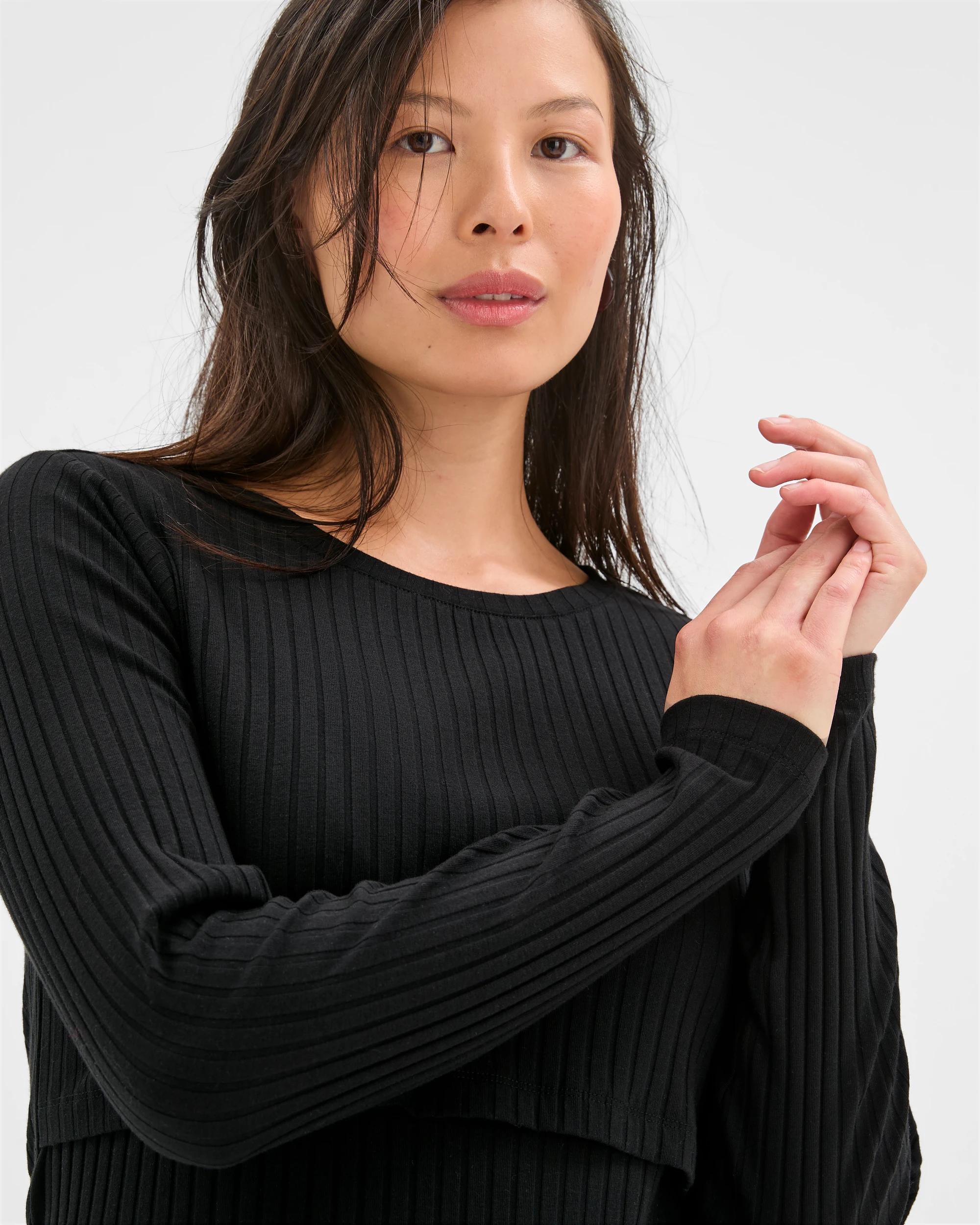 5 Target Maternity Maternity Australian Cotton Blend Long Sleeve Rib Knit Dress BLACK, 5 of 9