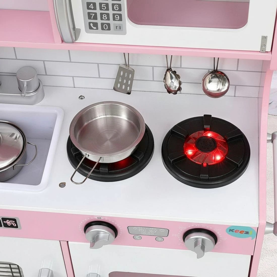 4 Keezi Kids Wooden Pretend Kitchen Play Set Cooking Toys Pot Ice Cup Oven board 80CM - Pink, 4 of 5