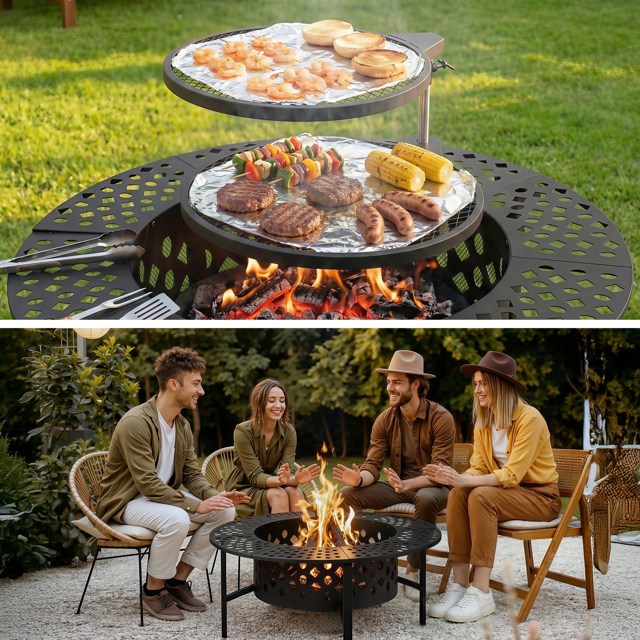 4 Grillz Fire Pit BBQ Charcoal Smoker Portable Mesh Pits Outdoor Camping Fireplace - Black, 4 of 8