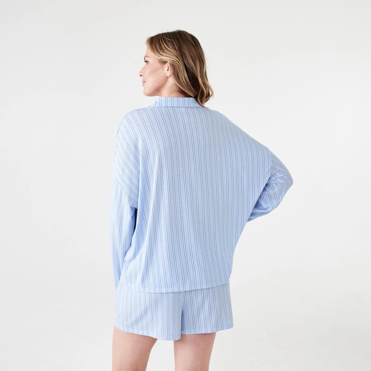3 Long Sleeve Top and Shorts Comfort Pyjama Set TONAL STRIPE HALOGEN BLUE, 3 of 8