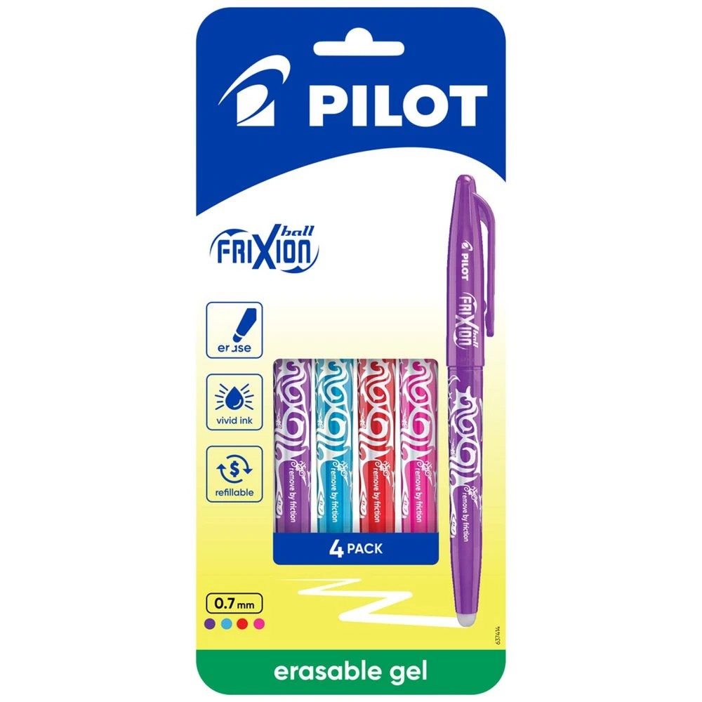 1 PILOT FriXion Ball Erasable Gel Pen 0.7mm Fun Col Asstd 4 Pk, 1 of 8