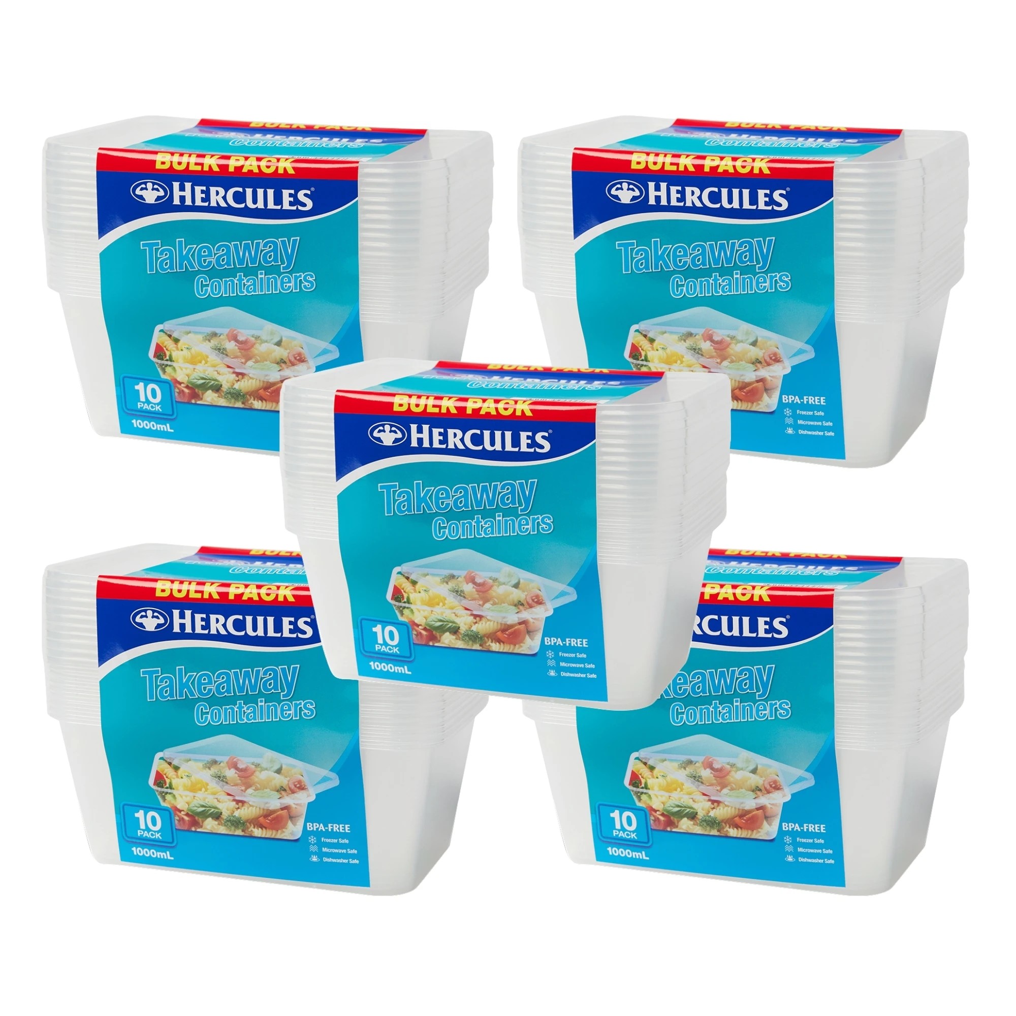 1 Hercules Takeaway Food Containers 10pk x 1000ml x5, 1 of 1