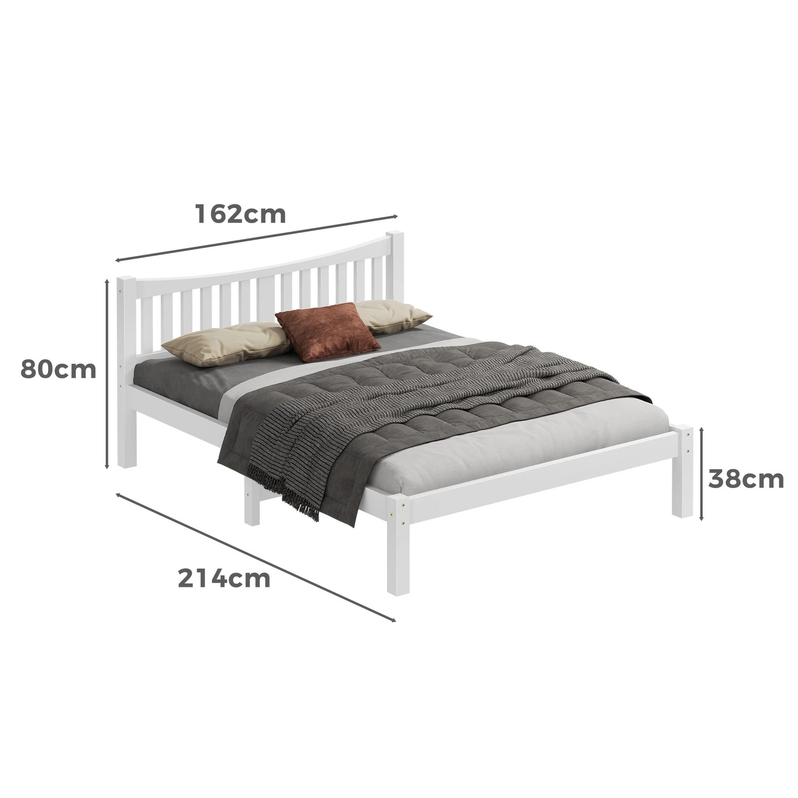 7 Alfordson Bed Frame Wooden Queen Size Solid Pine Timber Base Cambrie - White, 7 of 10