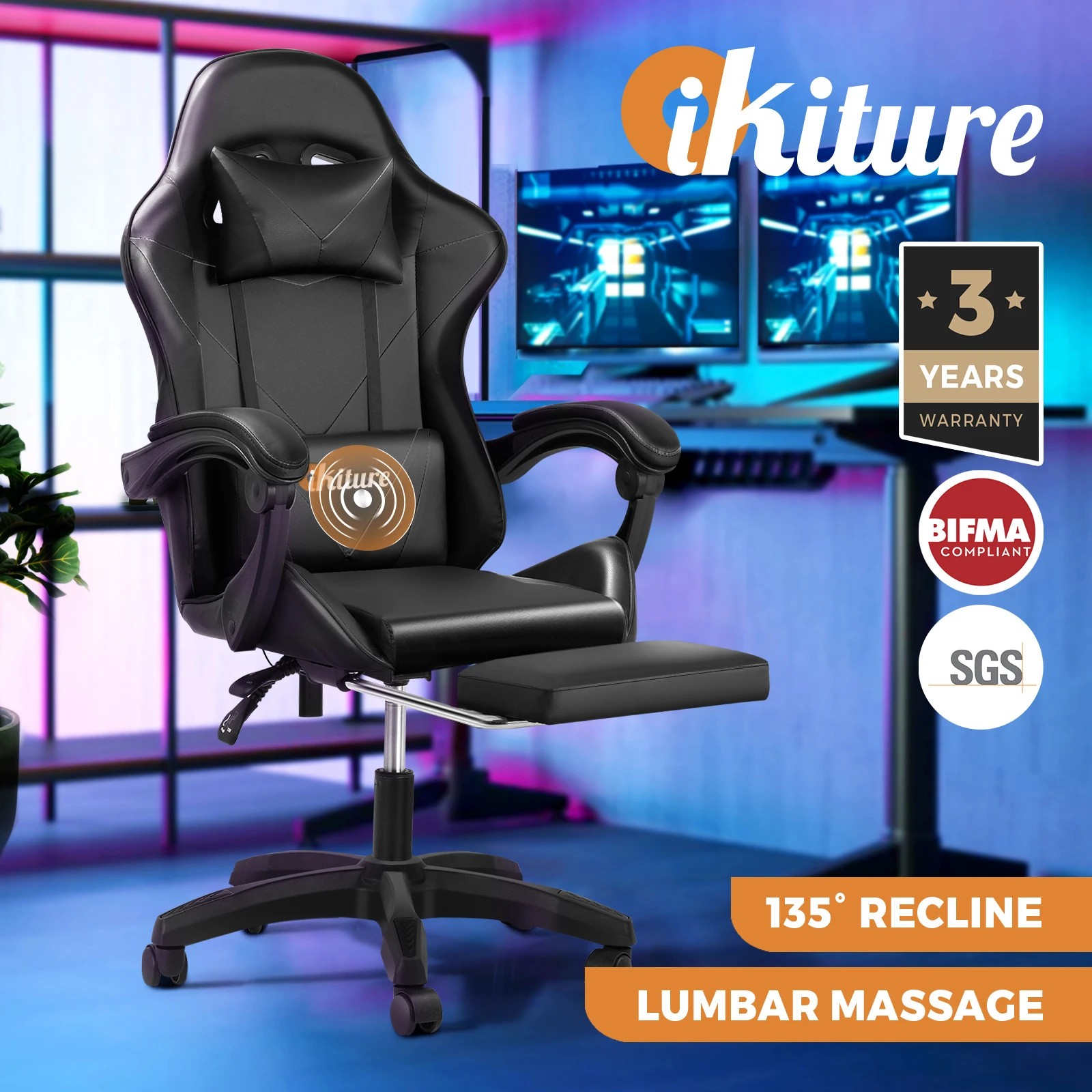 2 Oikiture Massage Gaming Office Chair Recliner
 - Black, 2 of 10