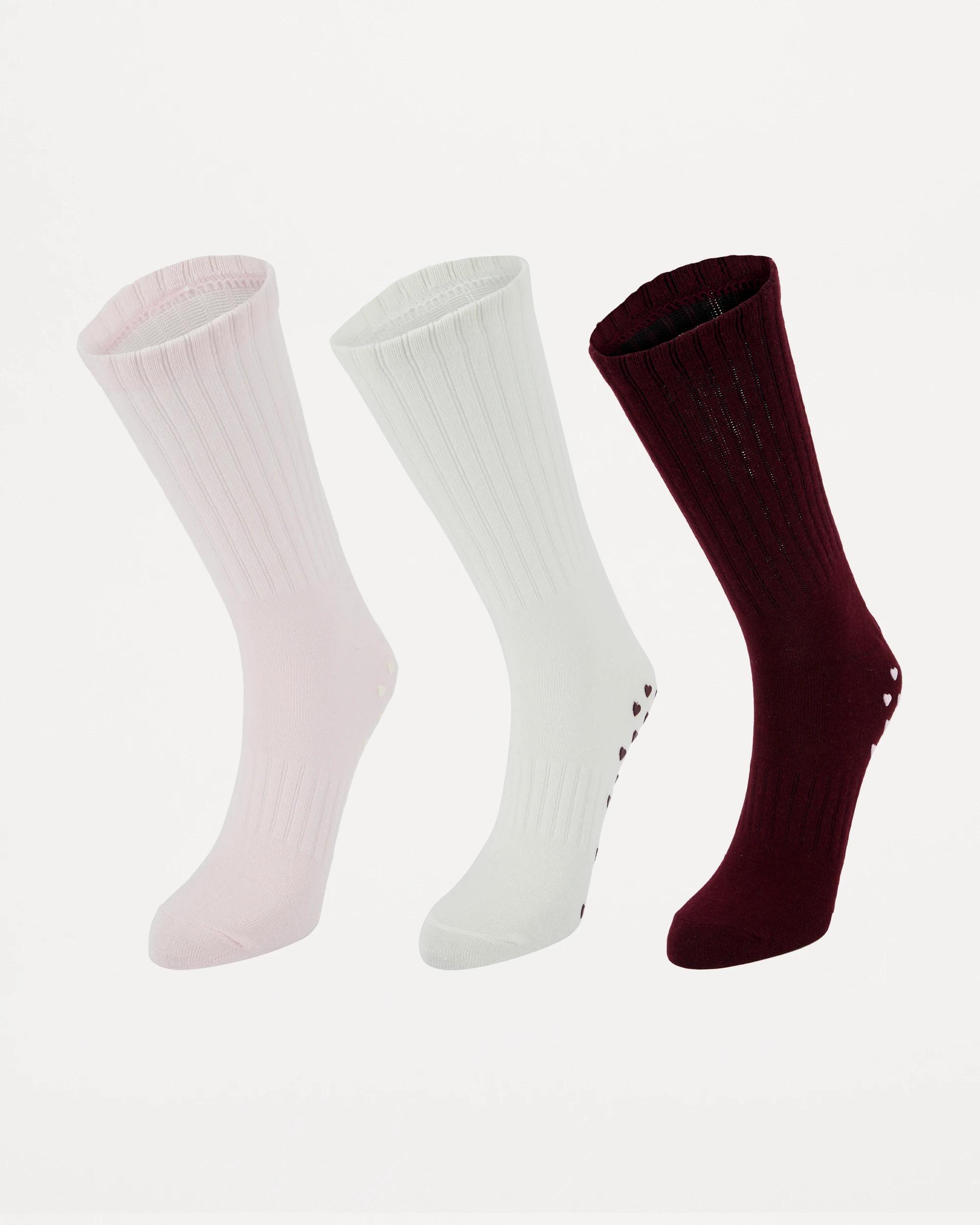 1 3 Pack Non Slip Crew Socks Pink Ns, 1 of 3