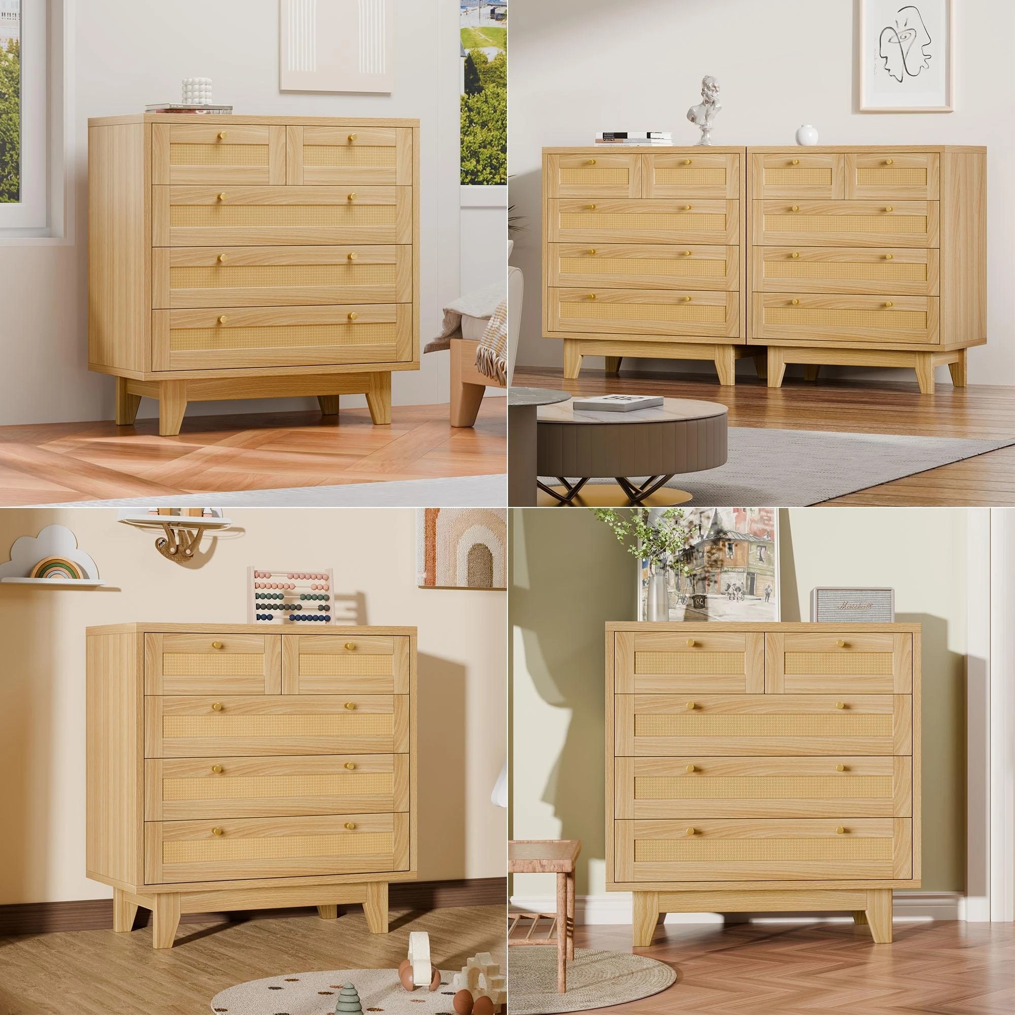 4 Alfordson 5 Chest of Drawers Rattan Storage Cabinet Dresser - Natural, 4 of 10