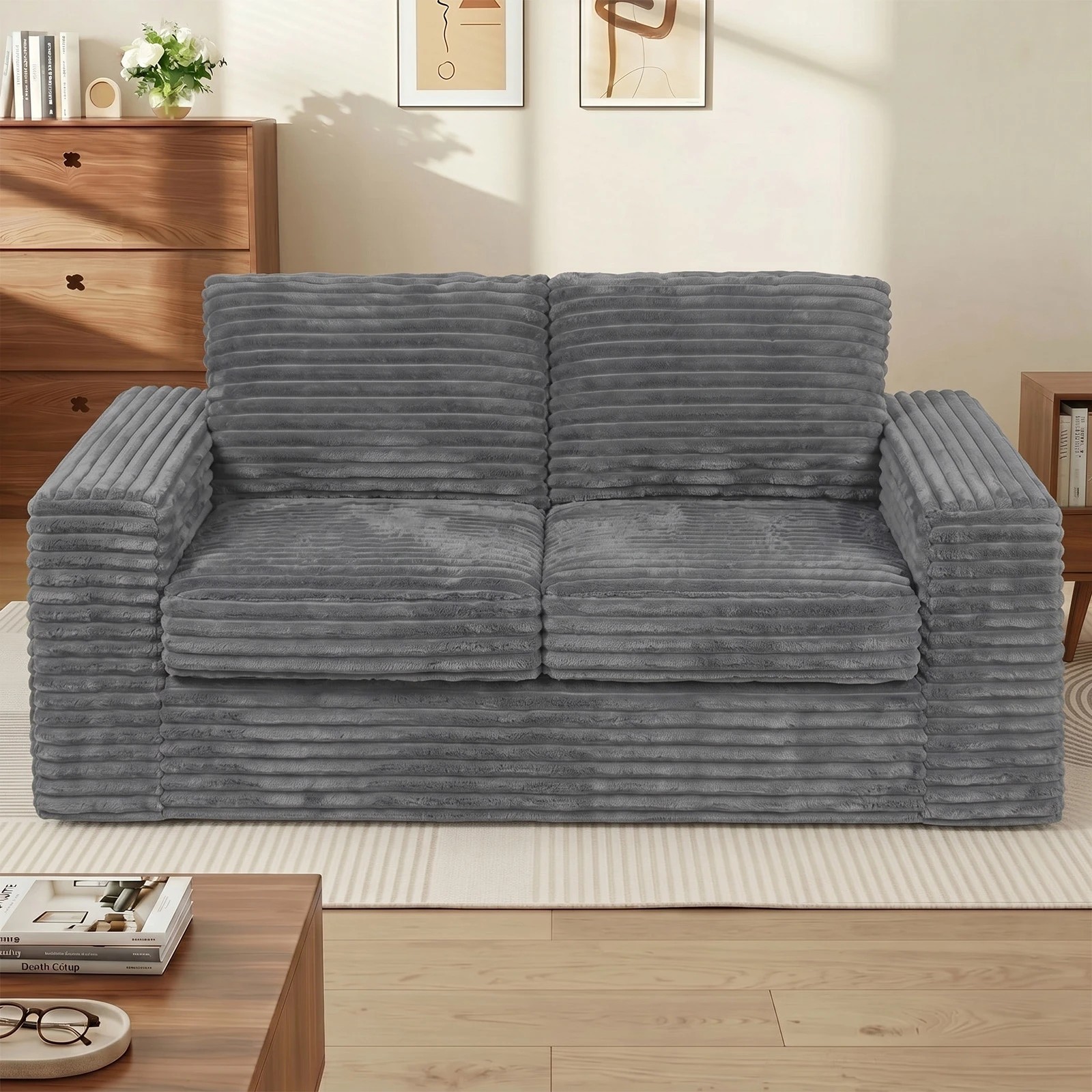 4 Advwin Loveseat Floor Sofa 162cm Loveseat Bean Bag Chair - Grey, 4 of 7