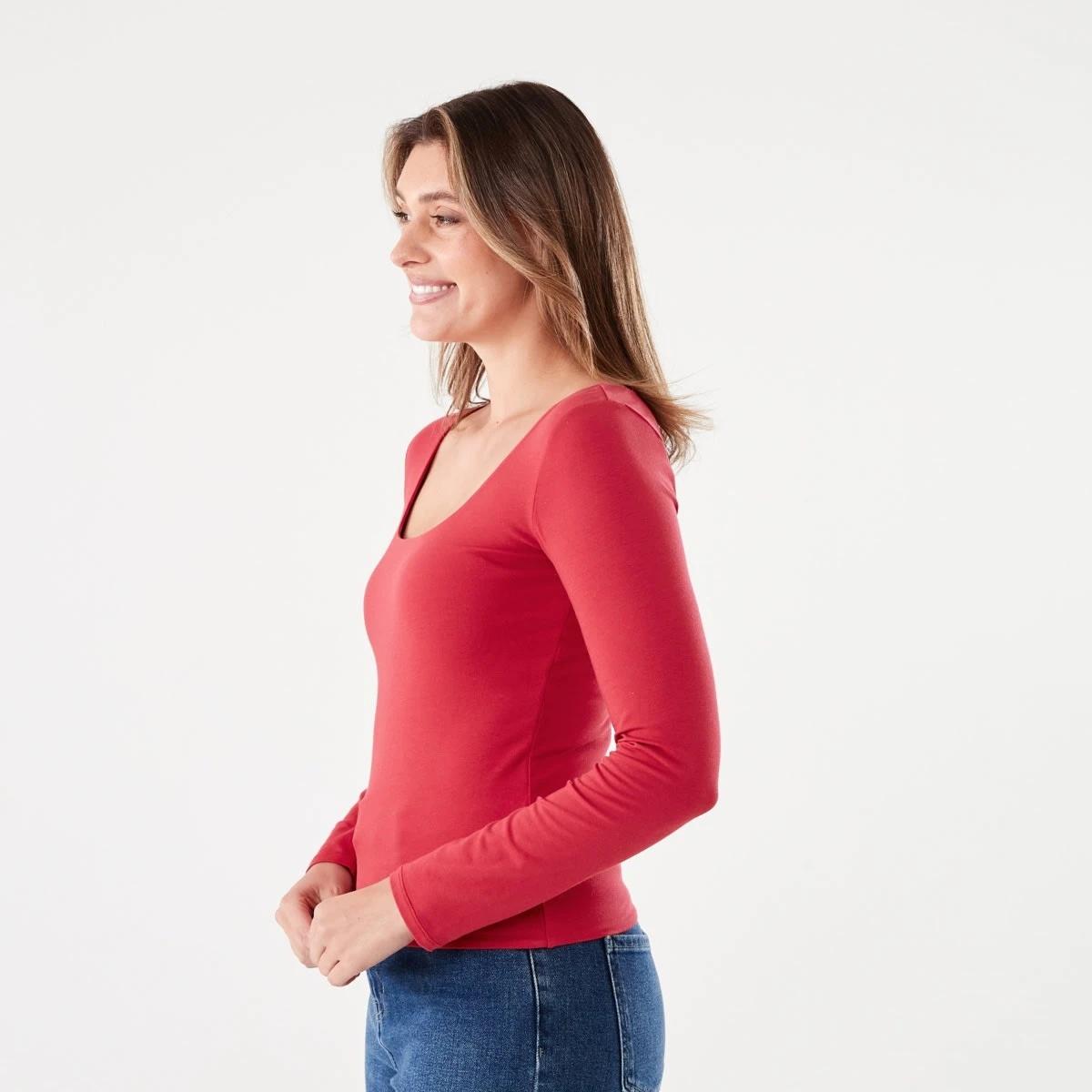 3 Long Sleeve Square Neck Top Urbn Red, 3 of 6