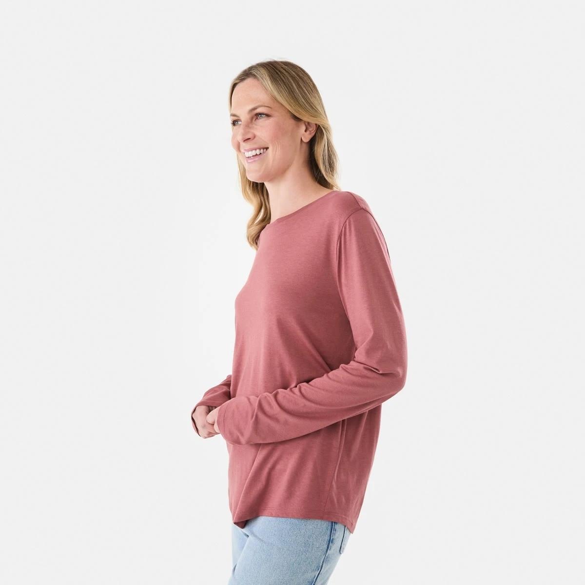 2 Long Sleeve Cotton Modal T-shirt DRIED RED, 2 of 5