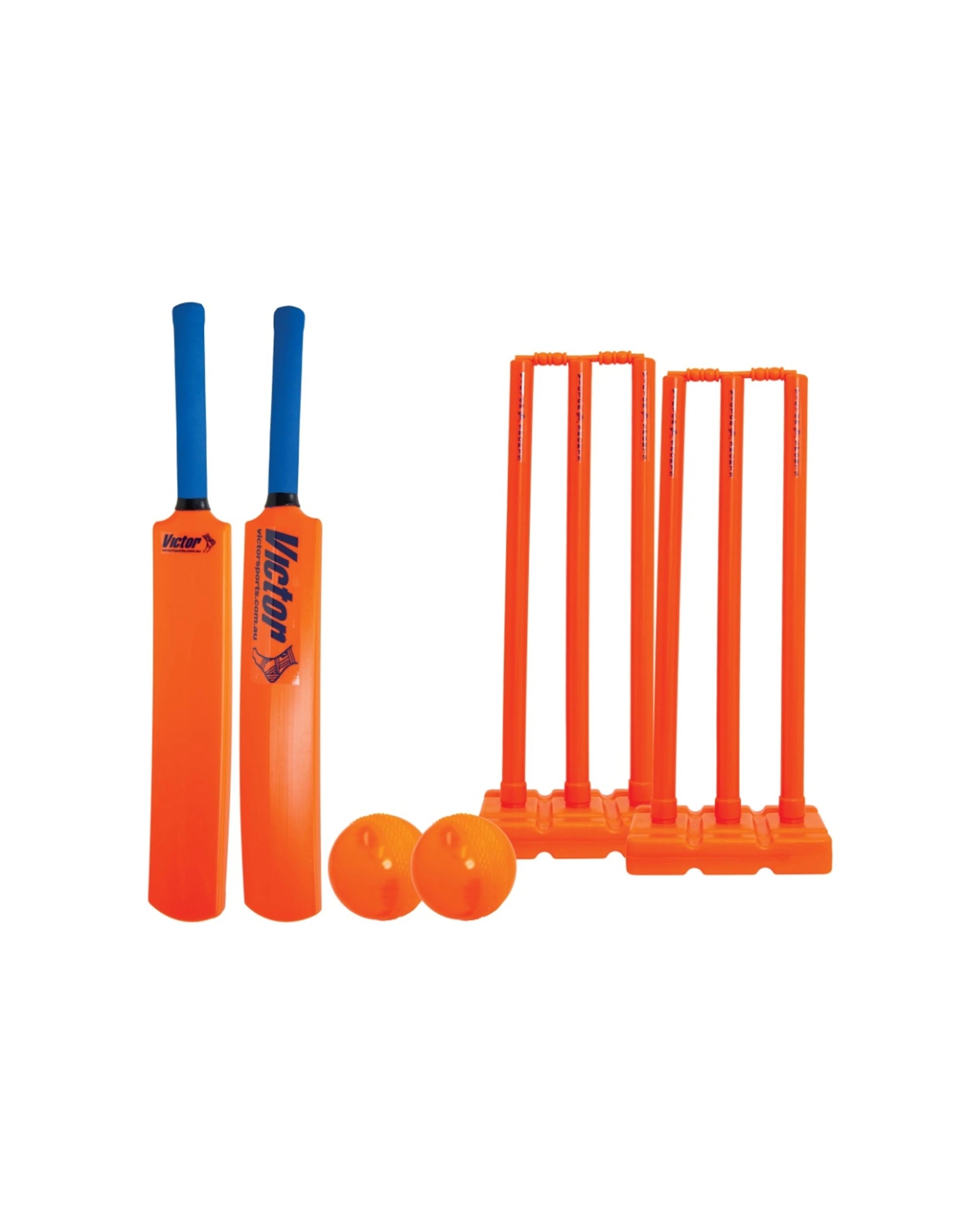 1 Victor Cricket Plastic Set With Carry Bag Bats Balls Stumps Size 4 - Orange, 1 of 3