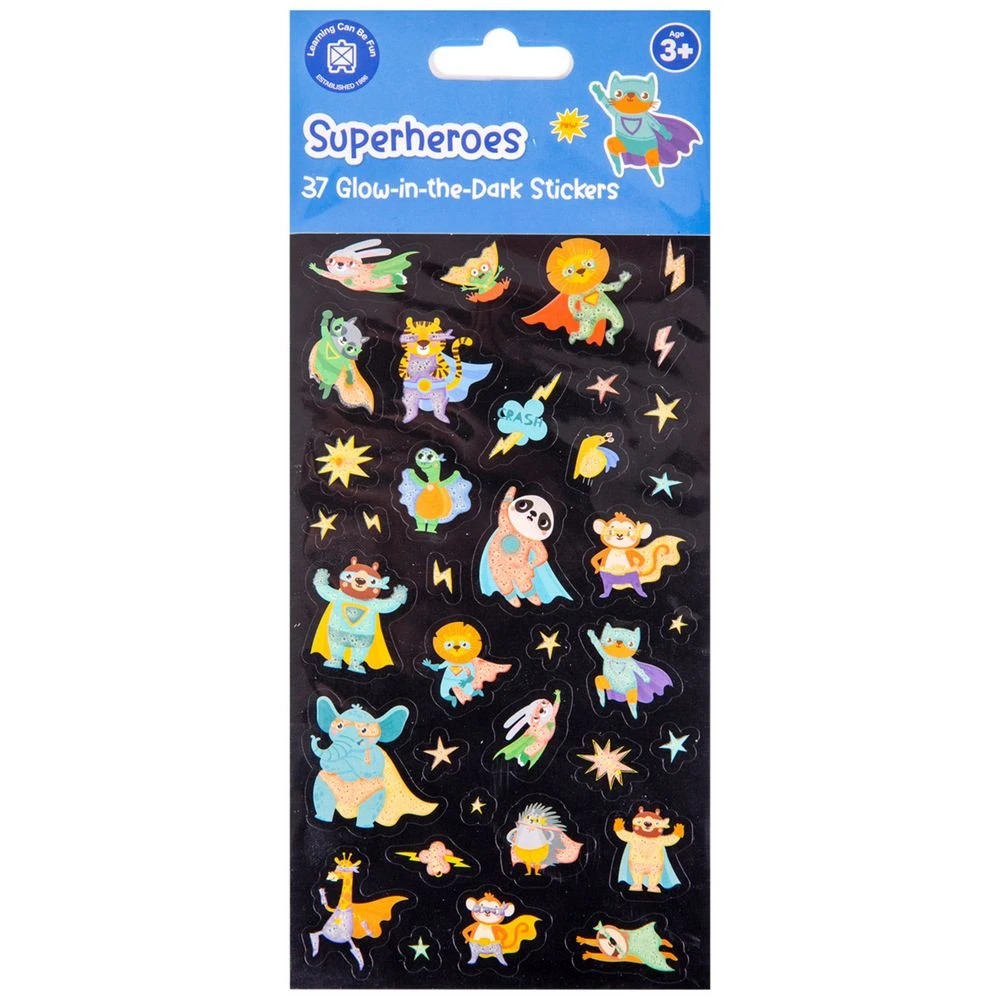 1 Learning Can Be Fun Superheroes Glow in the Dark Stickers, 1 of 3