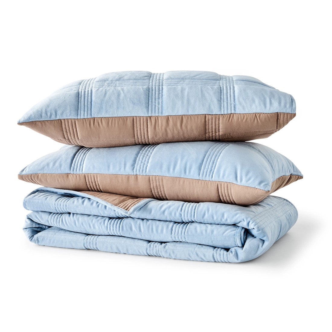 8 Velvet Reversible Coverlet Set - Queen/King Bed, Blue, 8 of 9