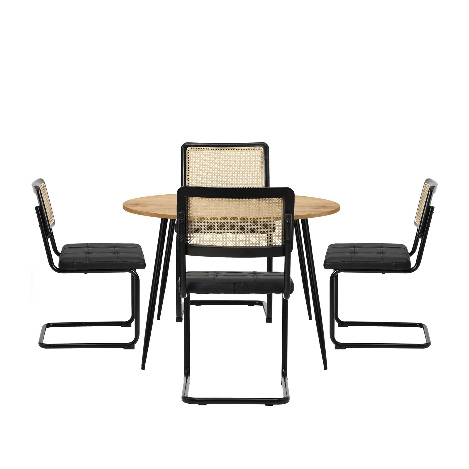 8 Oikiture 110cm Round Dining Table with 4PCS Dining Chairs Leather Padded - Black, 8 of 9