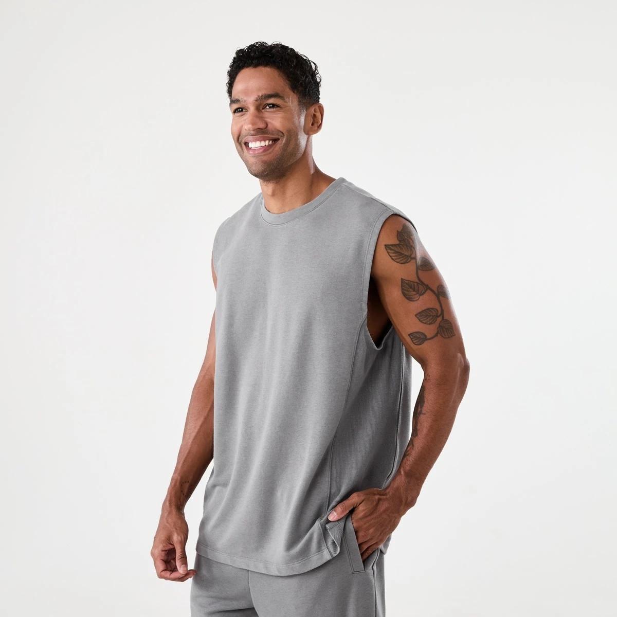 2 Active Mens Washed Terry Muscle Quietshade, 2 of 6