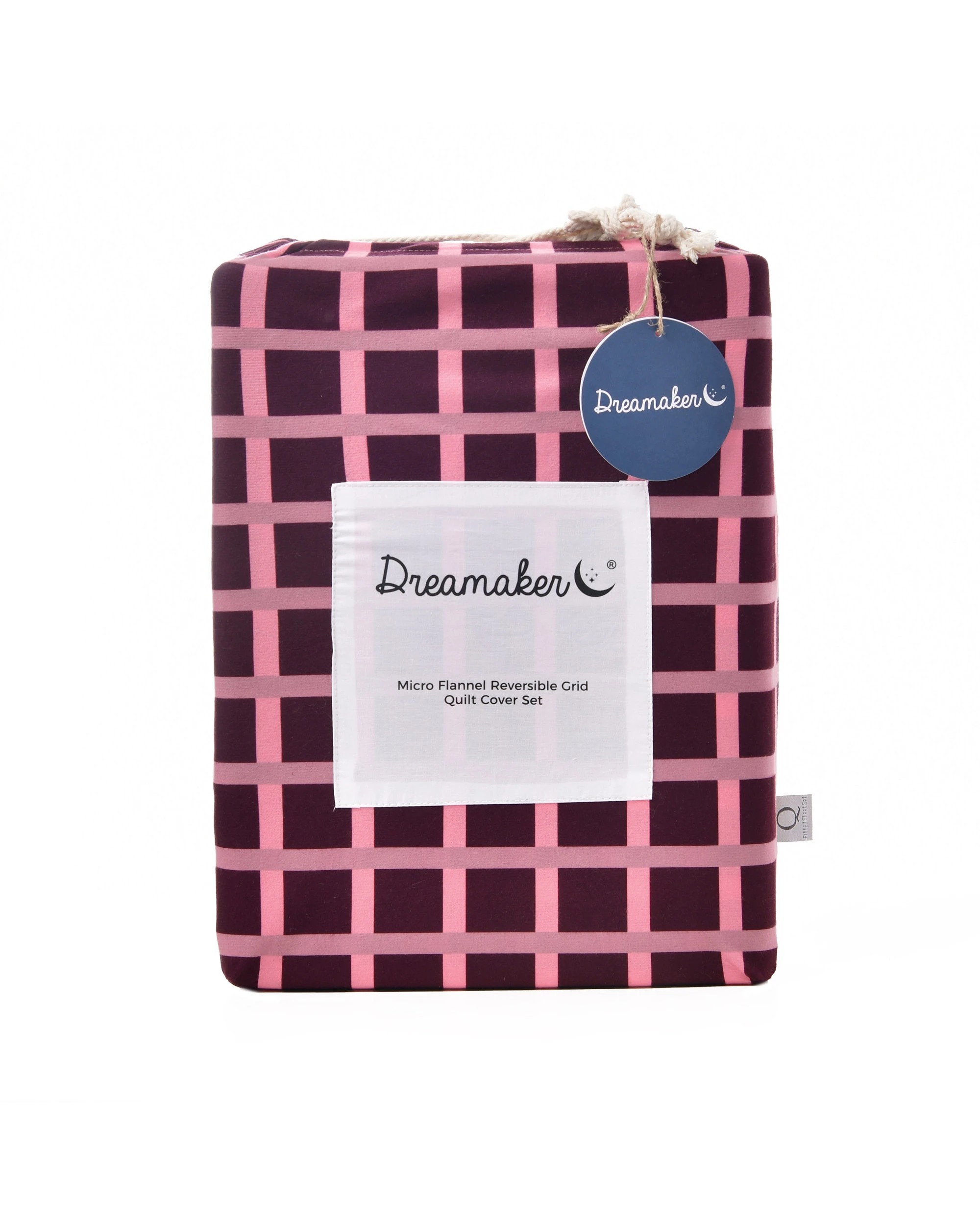 9 Dreamaker Micro Flannel Reversible Grid Quilt Cover Set - King Bed - Cherry, 9 of 9