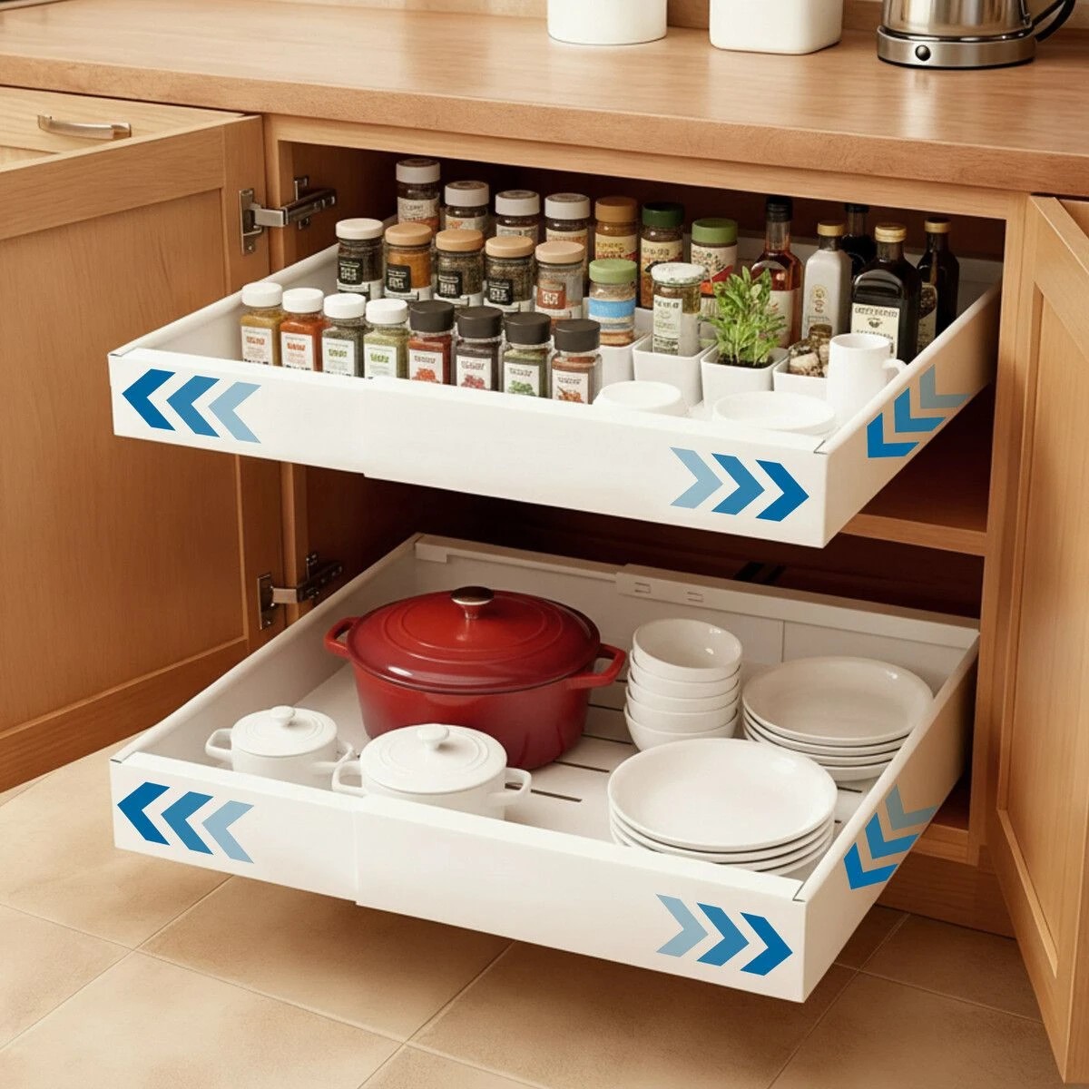 3 Ausway 2PCS Pull Out Cabinets Dish Drawer Storage Rack 42cm, 3 of 4