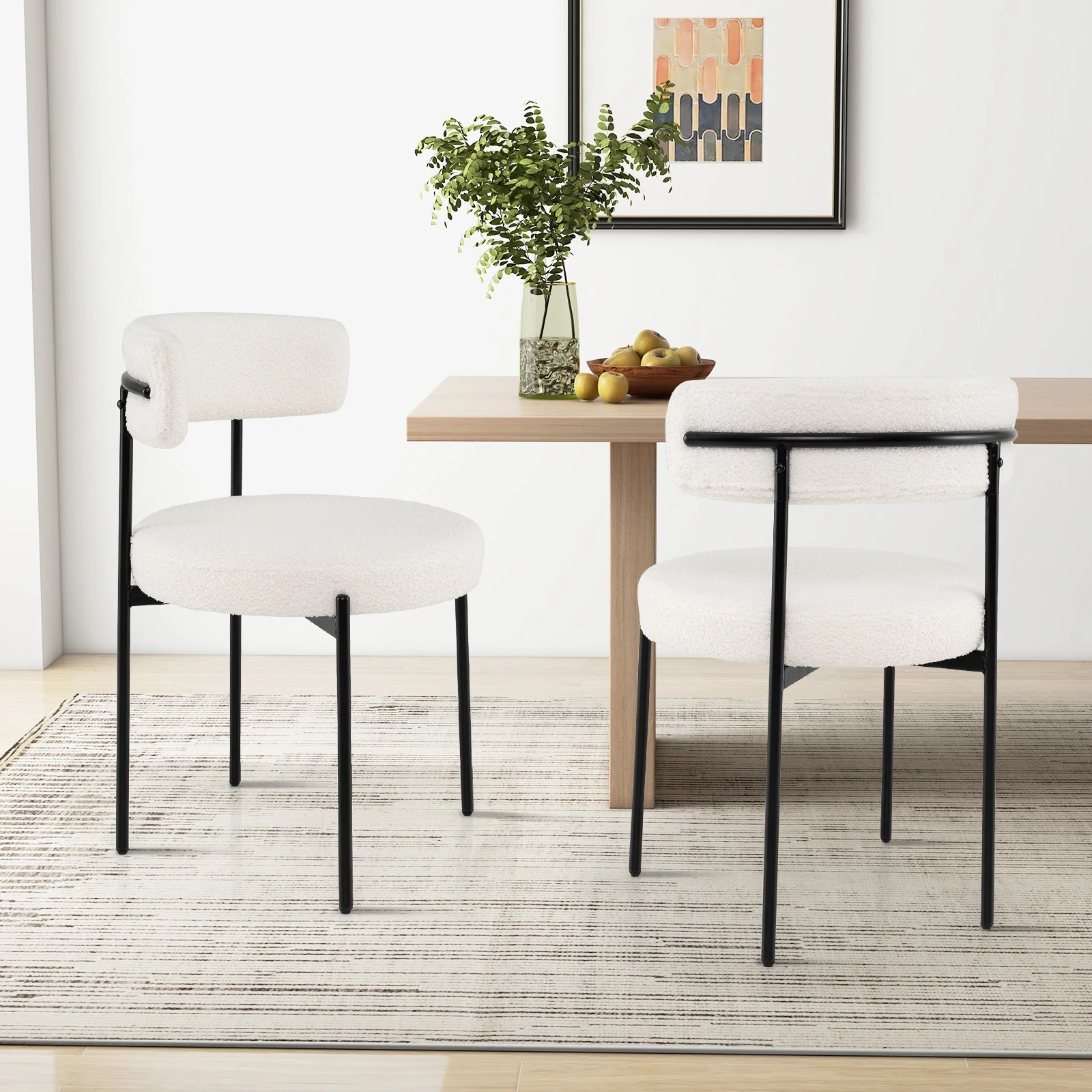 2 Costway 2PCS Boucle Dining Chairs Round Sherpa Upholstered Kitchen Armless Chair Set - Beige, 2 of 4
