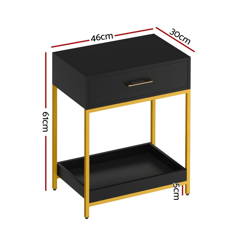 2 Artiss Bedside Table 1 Drawer with Shelf - MASON - Black, 2 of 7