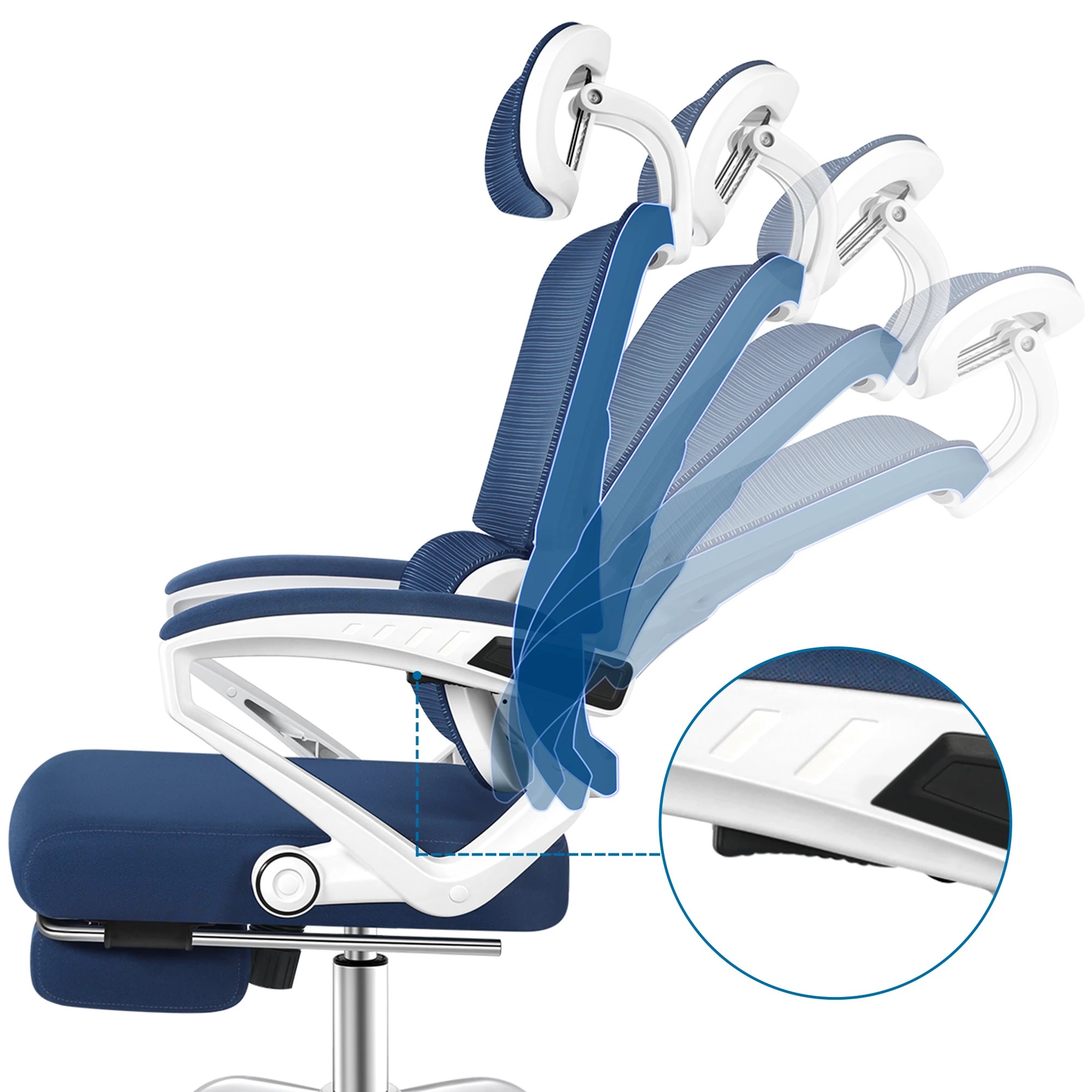 6 Alfordson Mesh Office Chair Racing Ergonomic Executive Computer Recliner Work - White Blue, 6 of 10
